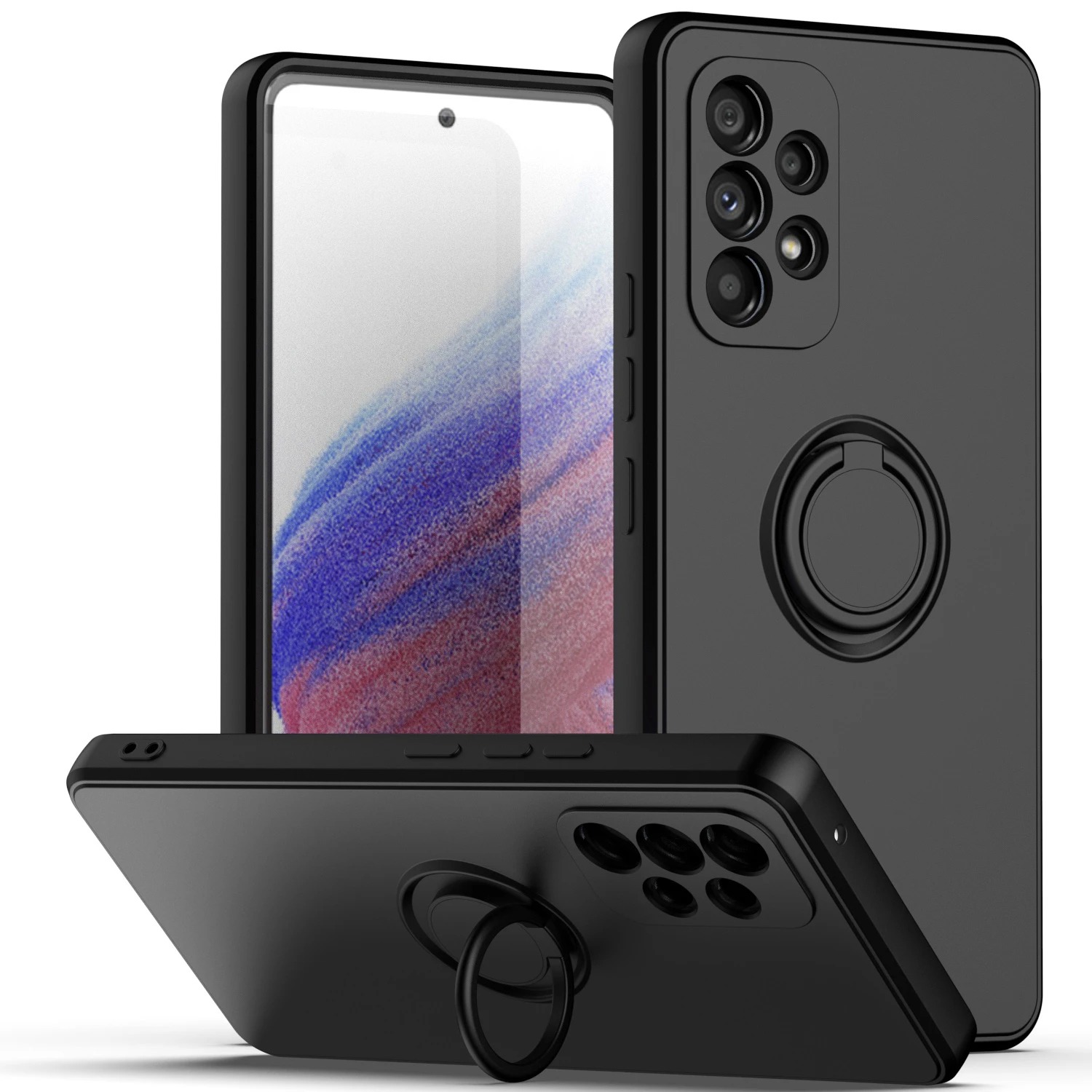 Funda Para Samsung Galaxy A73 5G Silicona Líquida Flexible Microfibra Suave Soporte Anillo Giratorio Magnético Varios Colores Naranja Negro Azul Morado Verde Agua Envío Desde España