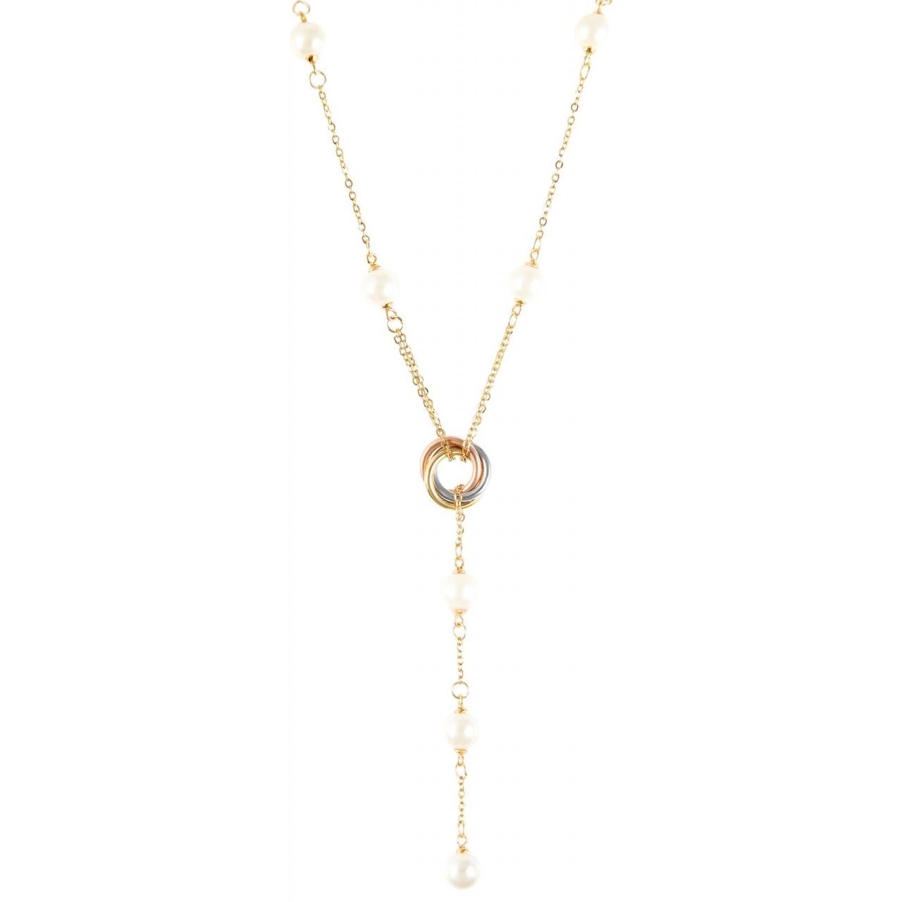 Akzent® Conjunto Dourado Collar e Pendientes Pérolas em Aço Inoxidável
