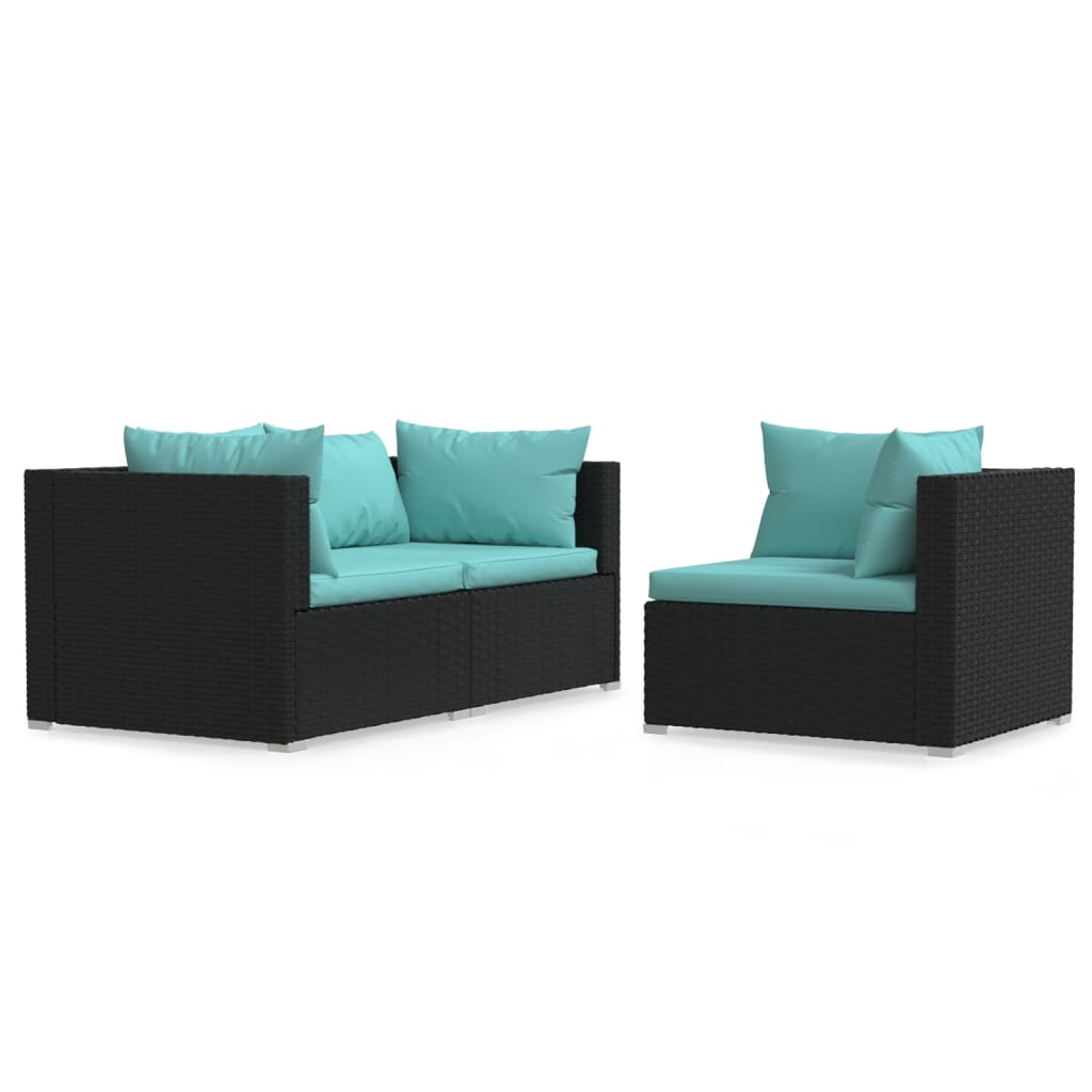 Vidaxl Set de Muebles de Jardín 3 Pzas Ratán Sintético Negro y Crema