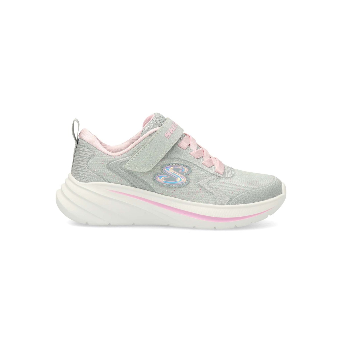 Skechers - Zapatillas deportivas para niña Wave 92 con parte superior de malla brillante, cordones elásticos y plantilla amortiguada