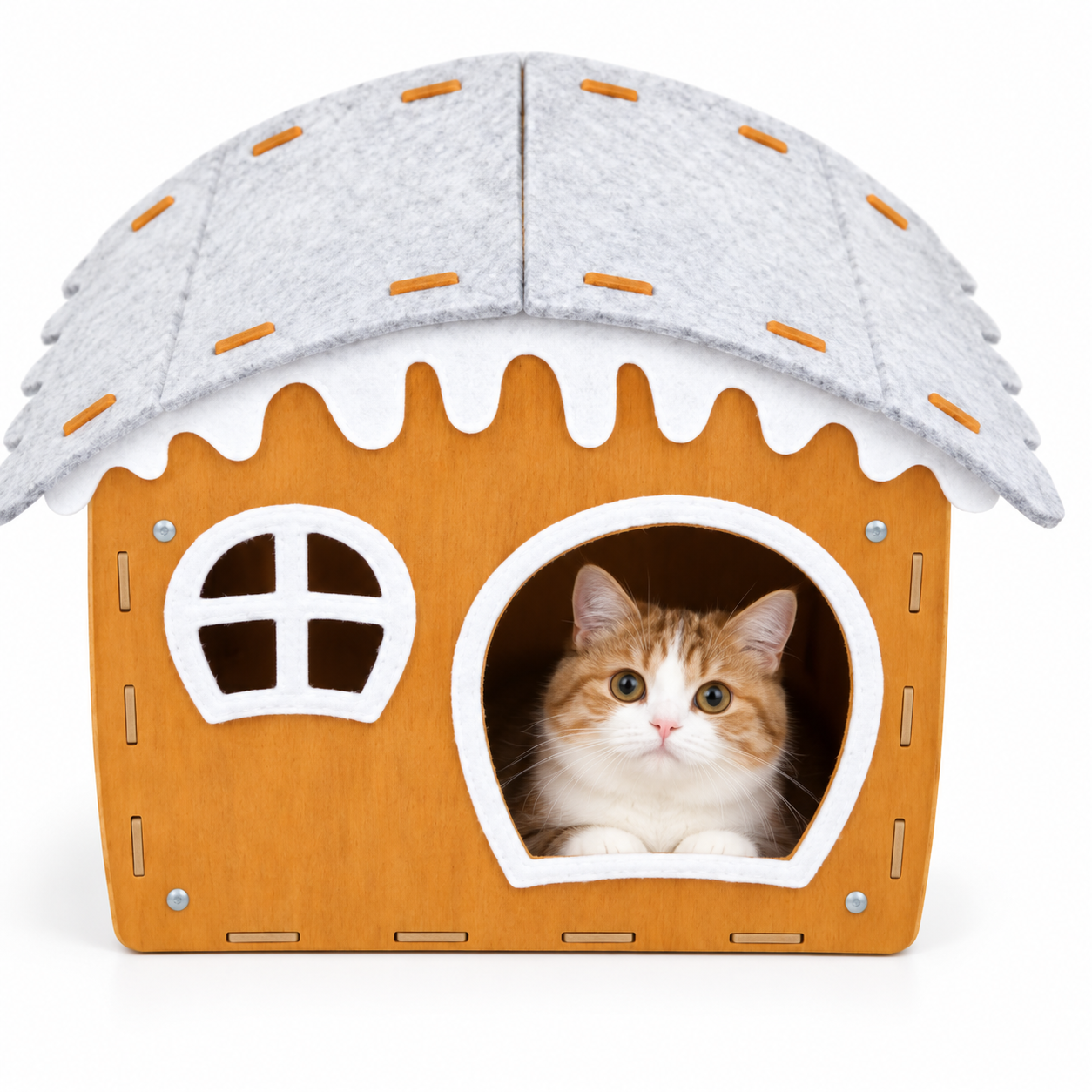 Primerazoo, Cama Refugio 2 en 1 para Gatos, Casa y Rascador de Madera con Fieltro, Suave, Cómoda y Espaciosa para Gatos y Mascotas Pequeñas
