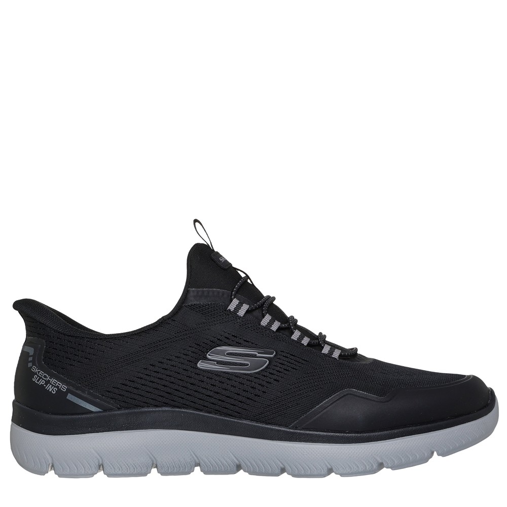 Cómoda  Zapatilla hombre Skechers SLIP-INS: SUMMITS TOP RATE negra. Plantilla Memory Foam® Skechers Hands Free Slip-ins con talón Comfort Pillow, cálzate sin manos. Altura Tacón bajo (1-3 cm) Referencia
