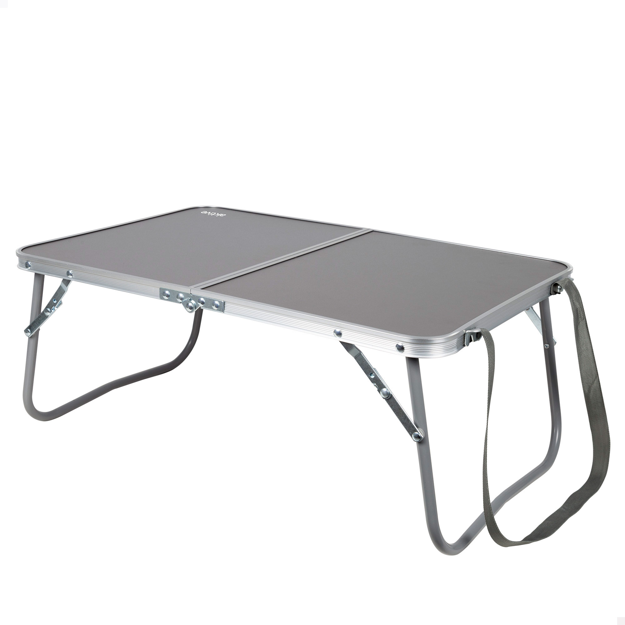 Mesa plegable y portátil Aktive, con asa para transportar y cinta transporte, Medidas 60x40x25cm, Material aluminio y madera MDF, ideal para picnic, acampada y playa