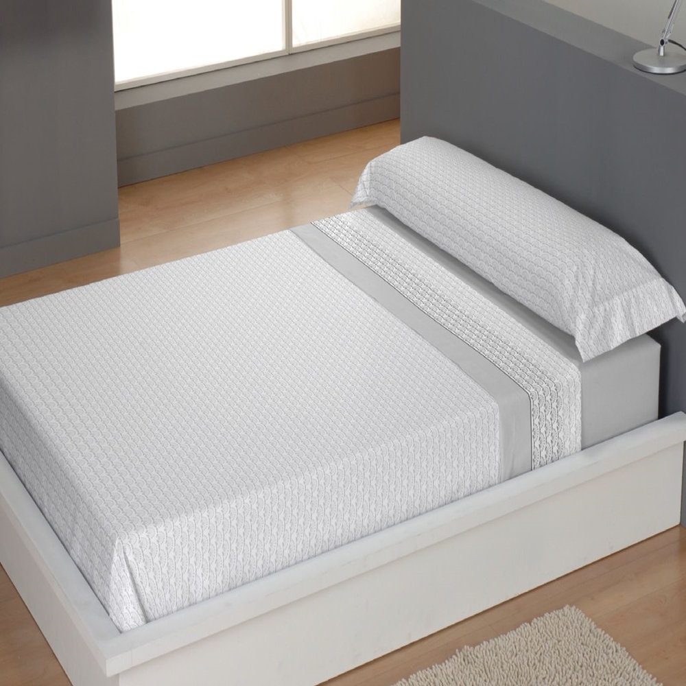 CARPE DIEM Juego de Sábanas de Microfibra Estampada Mod. JENNY Color Gris- Conjunto de Ropa de Cama 3 o 4 Piezas para Cama 90, 105, 135, 150, 150/160 (2 Almohadas) y 180 cm, Suaves, Transpirables Válidos para Colchones hasta 28 cm de Grosor