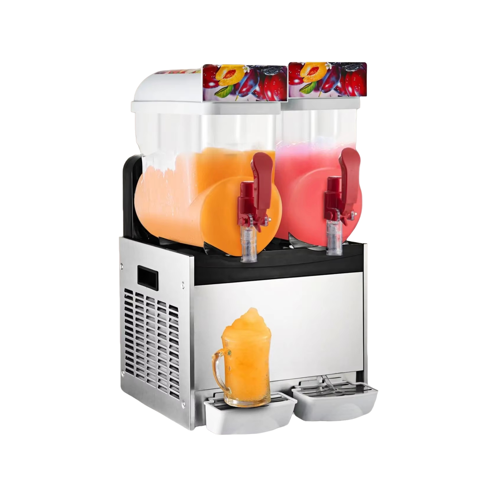 VEVOR Snow-mud beverage machine,700W,26.6-28.4°F  Preservation Function,360°Auto Cleaning,Low Noise,2X15L Capacity Tank,Food-grade PC Cylinders,Stainless Steel Body,Energy-saving