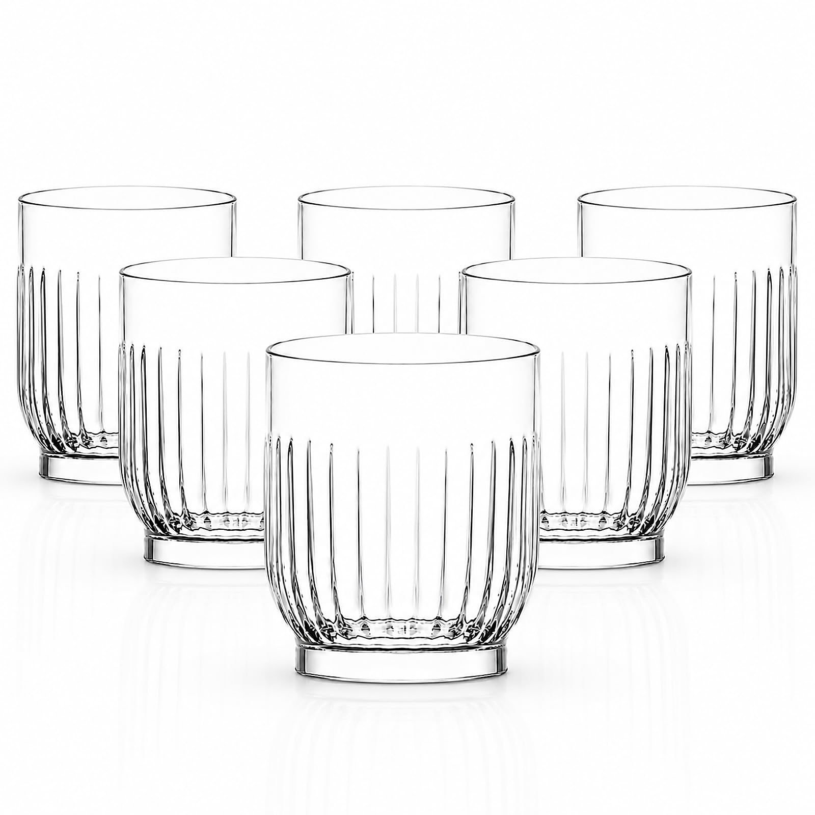 Pack de 6 Vasos de Vidrio Transparentes 330 ml, Vasos Bajos para Agua, Refrescos, Zumos, Whisky y Cócteles, Cristalería Moderna con Diseño Acanalado para Mesa, Cocina y Hostelería