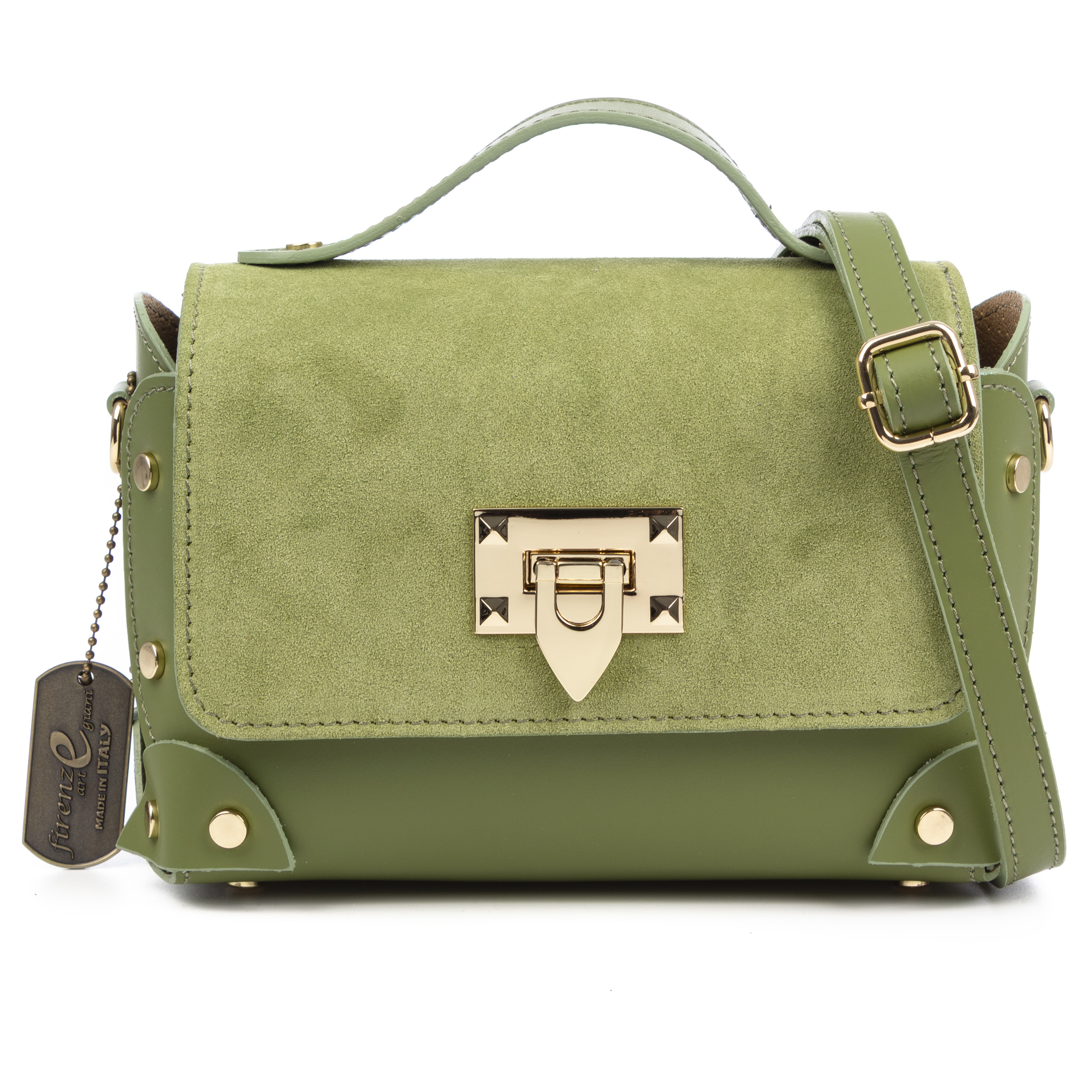 FIRENZE ARTEGIANI Barrali Bolso bandolera Mujer. Piel auténtica Gamuza y Ruga. 22x12x14cm.