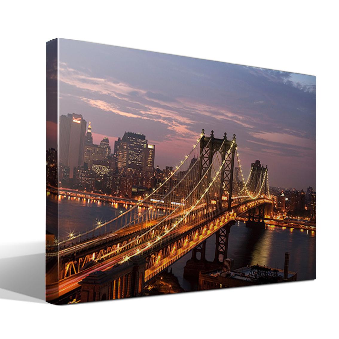 Cuadro Canvas Puente de Manhattan de Noche - Alta Resolución - Lienzo 100% Algodón - Bastidor Madera Abeto - Fabricado en España
