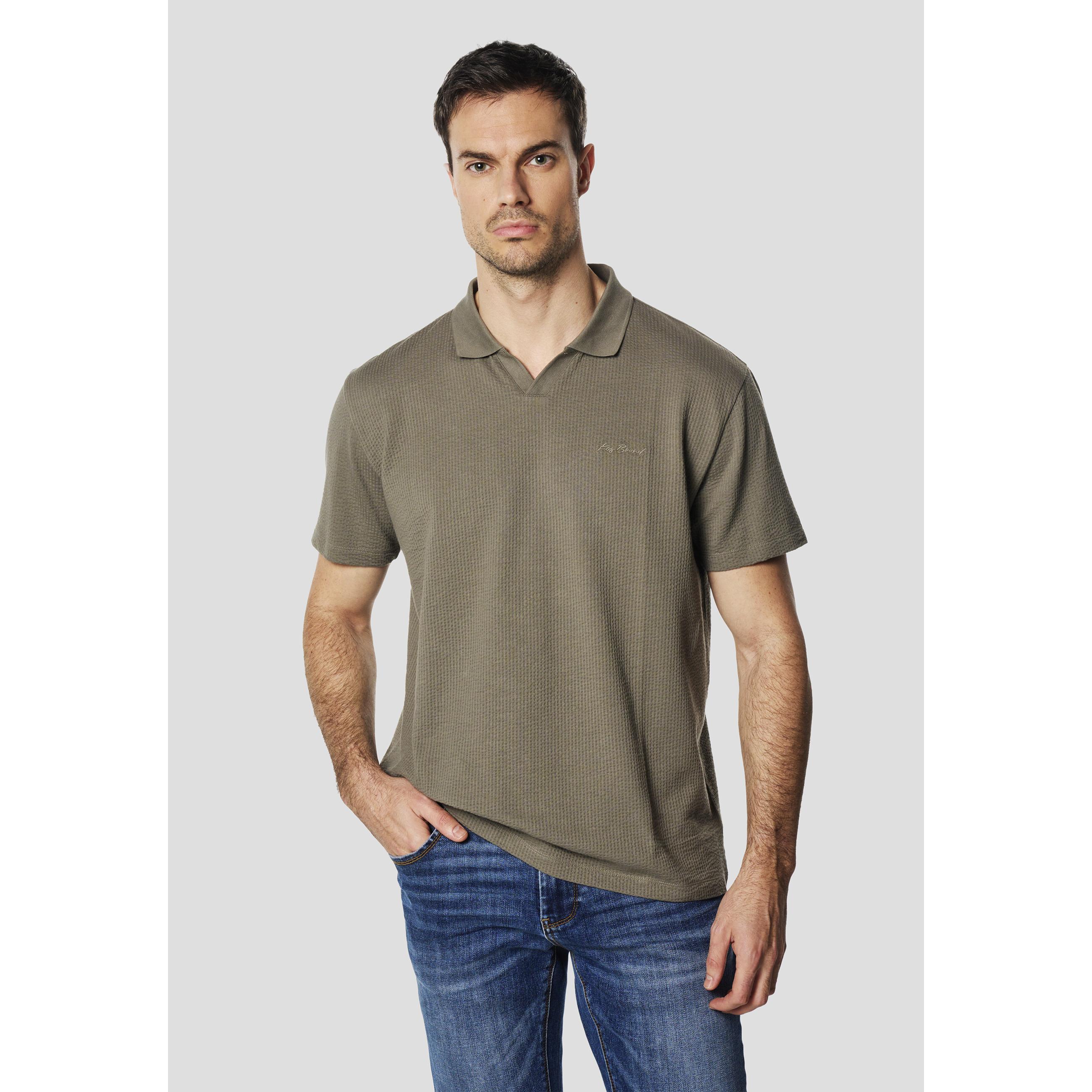 Koroshi - Polo hombre manga corta oversize de algodón con cuello abierto estilo johnny para looks urbanos y verano