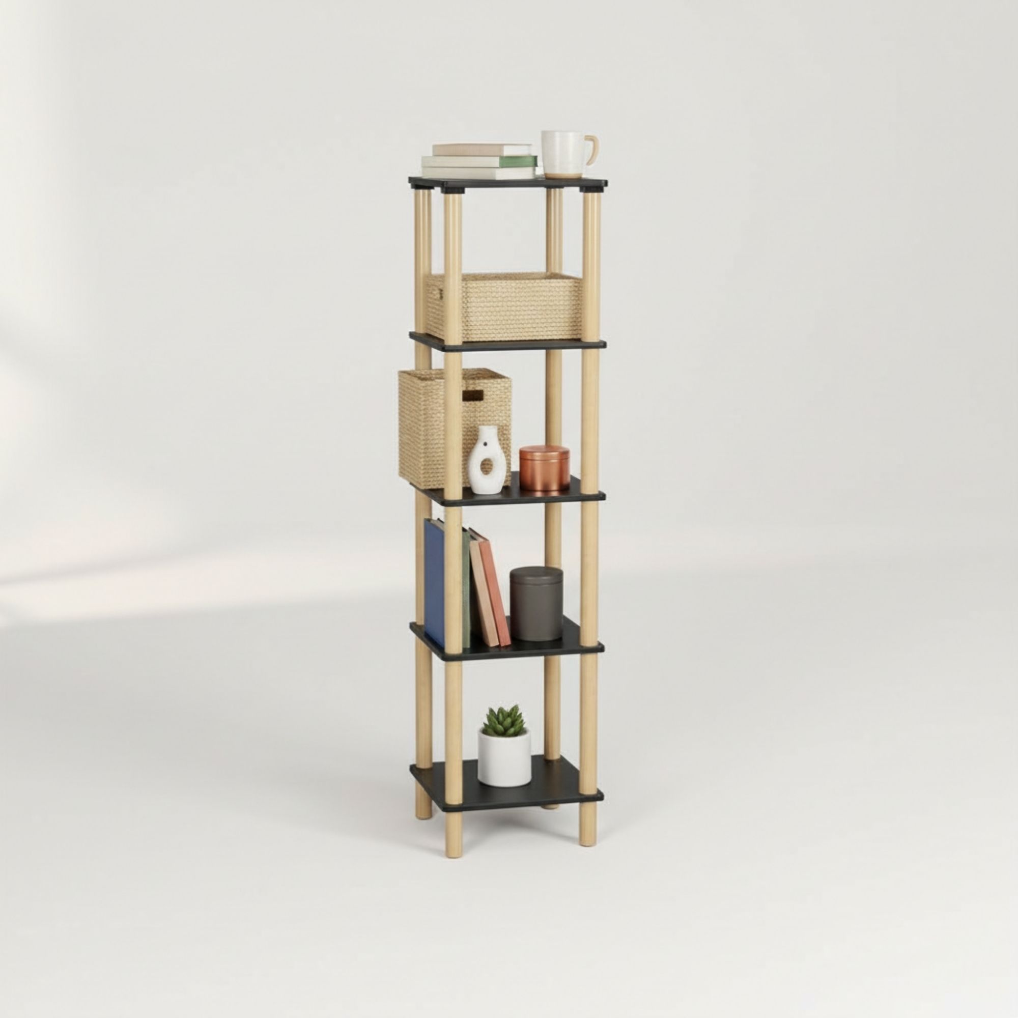 MOBLEKIT | Estanterías Auxiliares de Madera, Metal y Bambú con Montaje sin Tornillos, Muebles Multiusos con Diferentes Niveles para Almacenaje, Libros, Zapatos y Decoración del Hogar