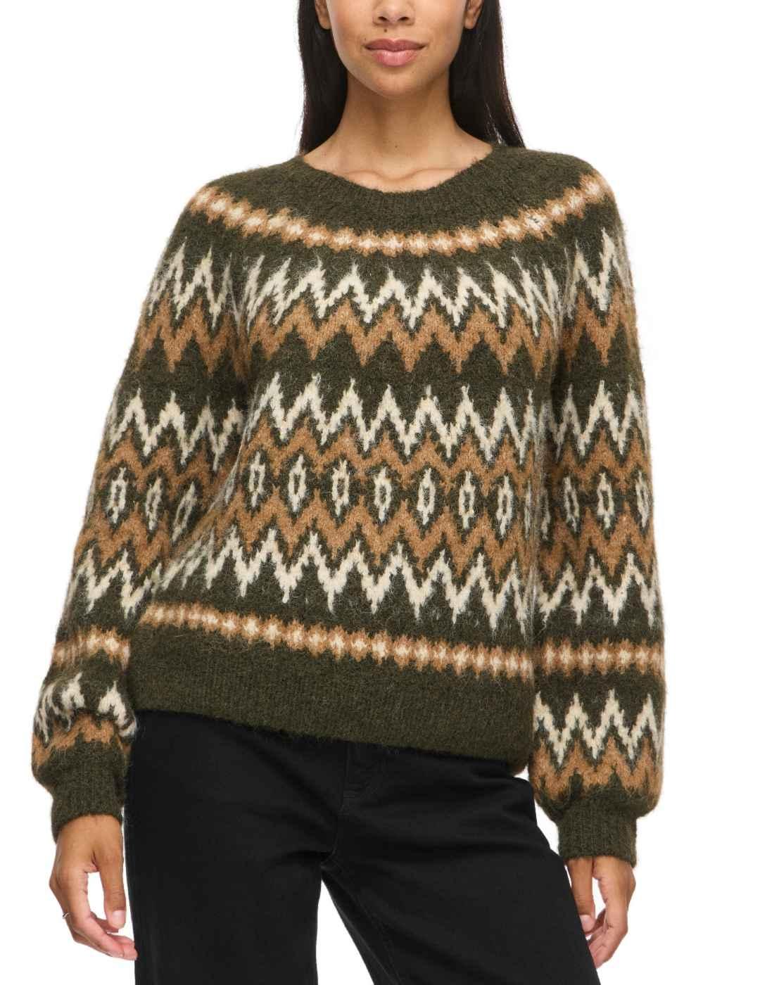 Jersey Vila Bows verde grecas punto grueso de mujer