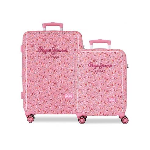 Juego de 2 Maletas Rígidas: Cabina + Mediana ( Expandible ) 4 Ruedas Dobles - ABS - Pepe Jeans Alenka - 6711923 Rosa - Candado Combinación TSA - 55 x 38 x 20 Cm/68 x 48 x 26/31 Cm - Nueva Colección SS26 -