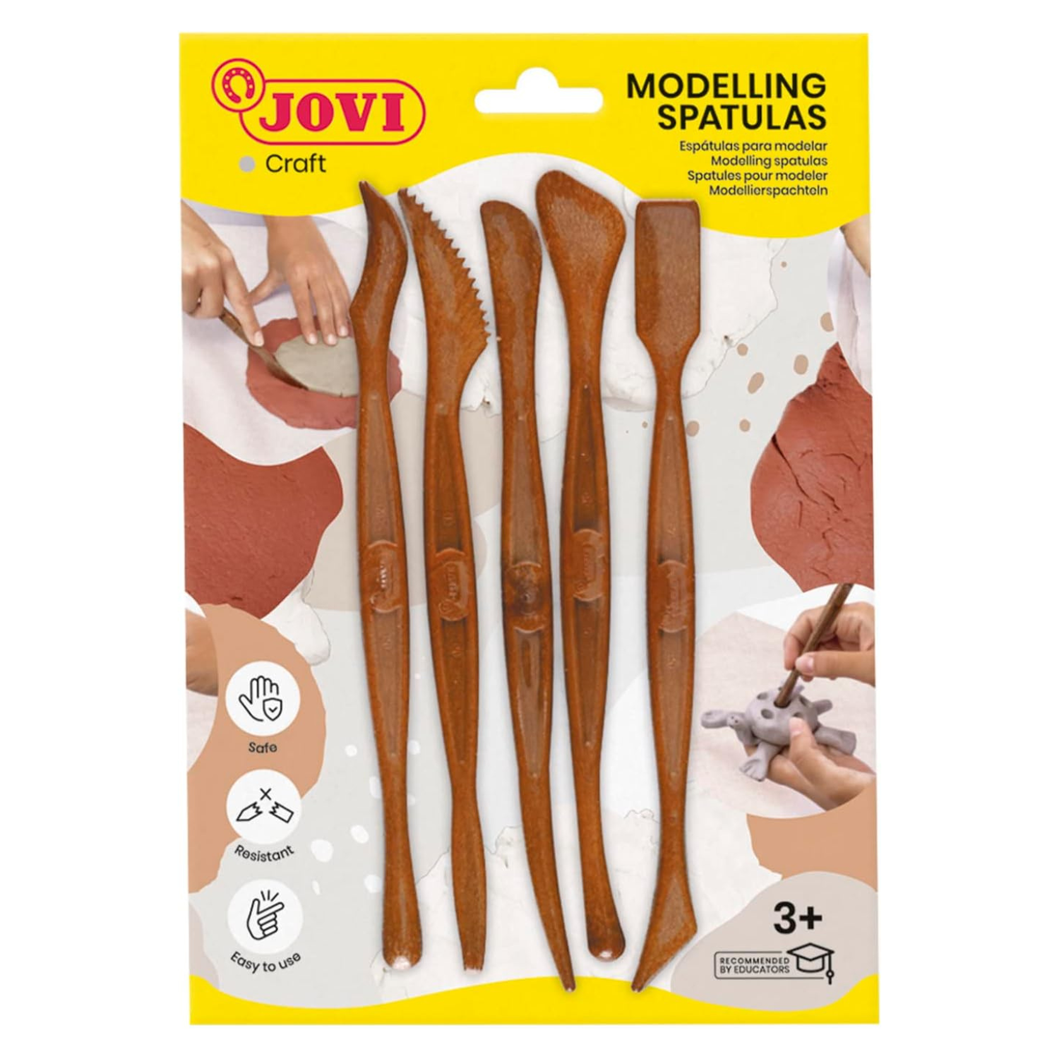Jovi - Set Pack 5 Modeladores Espátulas para Arcilla, Barro y Plastilina Herramientas de Modelaje | Modelling Spatulas Skin | Accesorios para Creaciones Artísticas | 10 Puntas Diferentes | Ideal para Usar con Air Dry - Color: Marrón