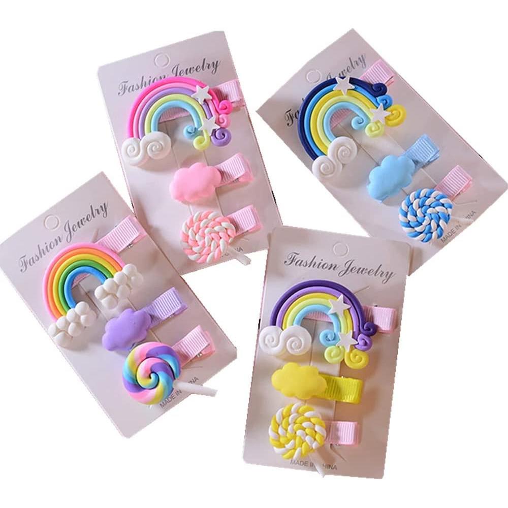 12 Piezas Horquillas Pelo Niña, Pinzas de Pelo Niña, Accesorios Pelo Niña, Multicolor, Silicona, Clips Pelo Bebe Niña, con Arcoiris, Nubes, Dulces, para Cumpleaños Infantiles y Fiestas Temáticas
