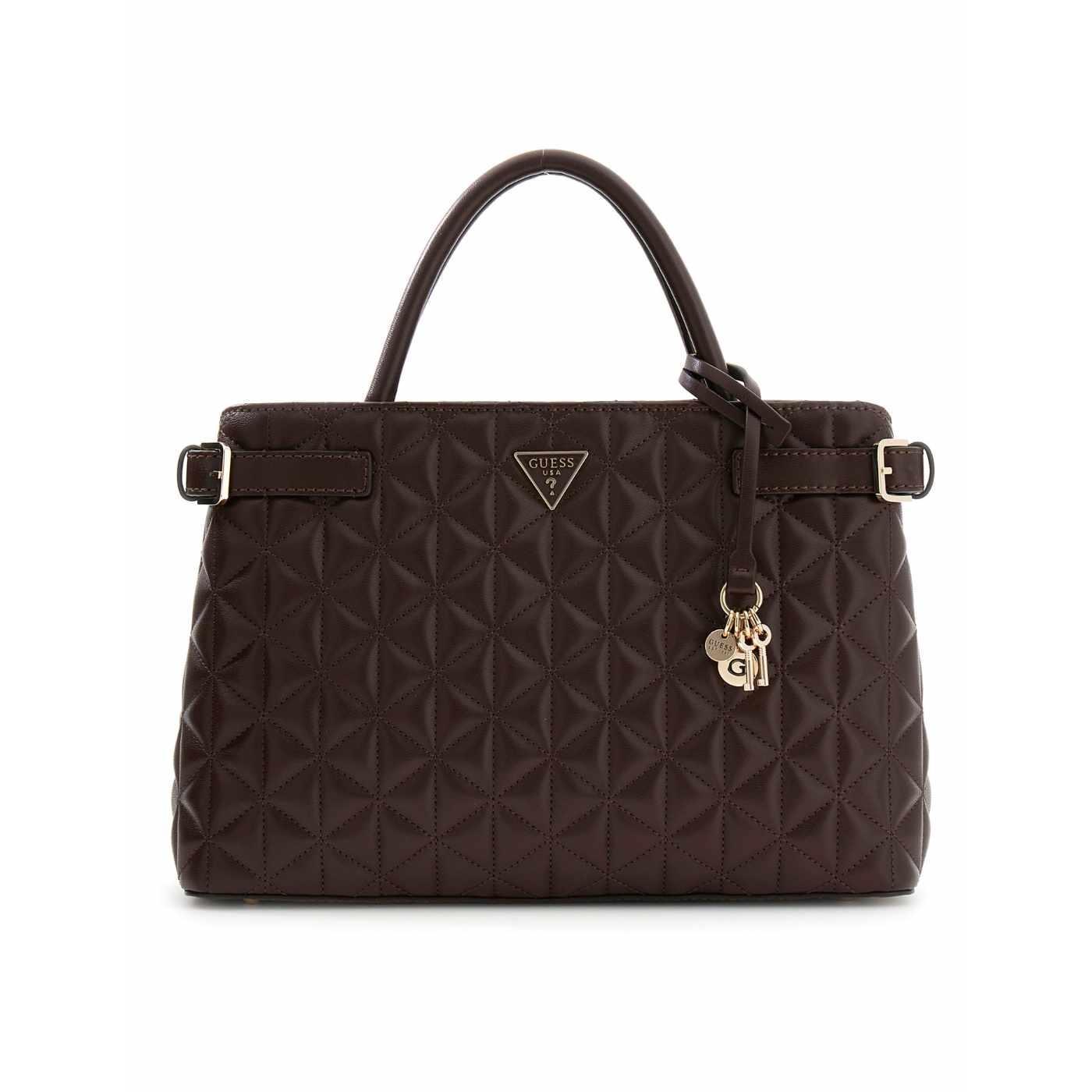 Bolso Guess Paisleigh marrón chocolate prespunteado de mujer