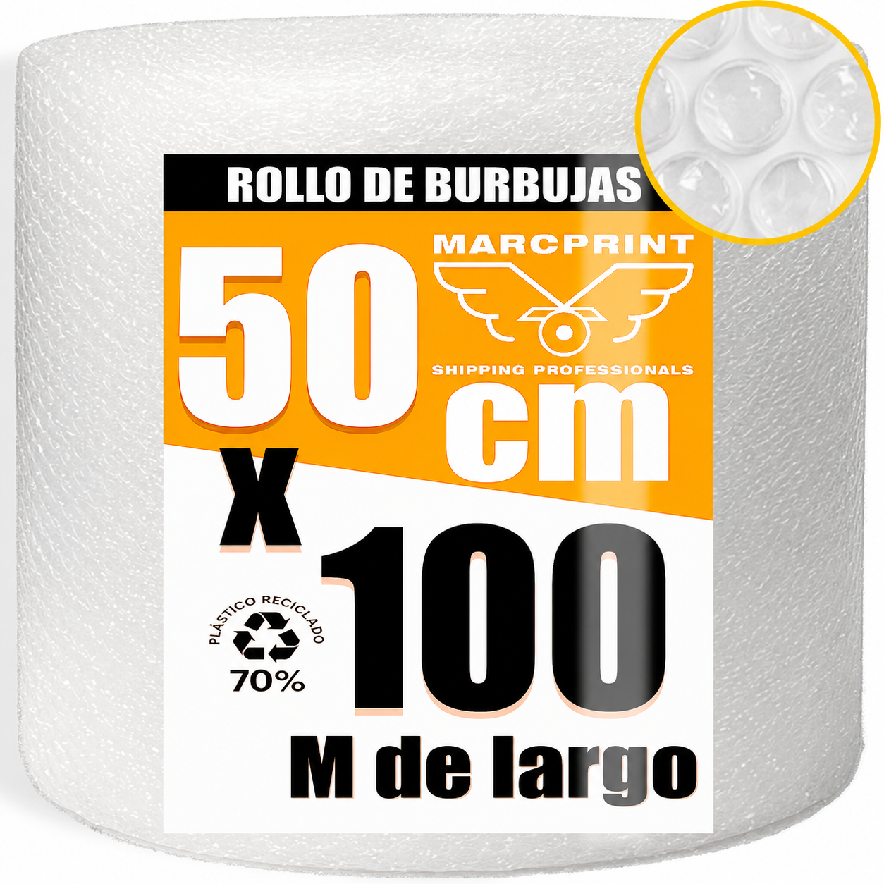 MARCPRINT Rollo Burbujas Embalaje 50 cm Ancho x 100 m Longitud - Papel Burbujas Embalaje Perfecto para Mudanza, Envíos - Transparente