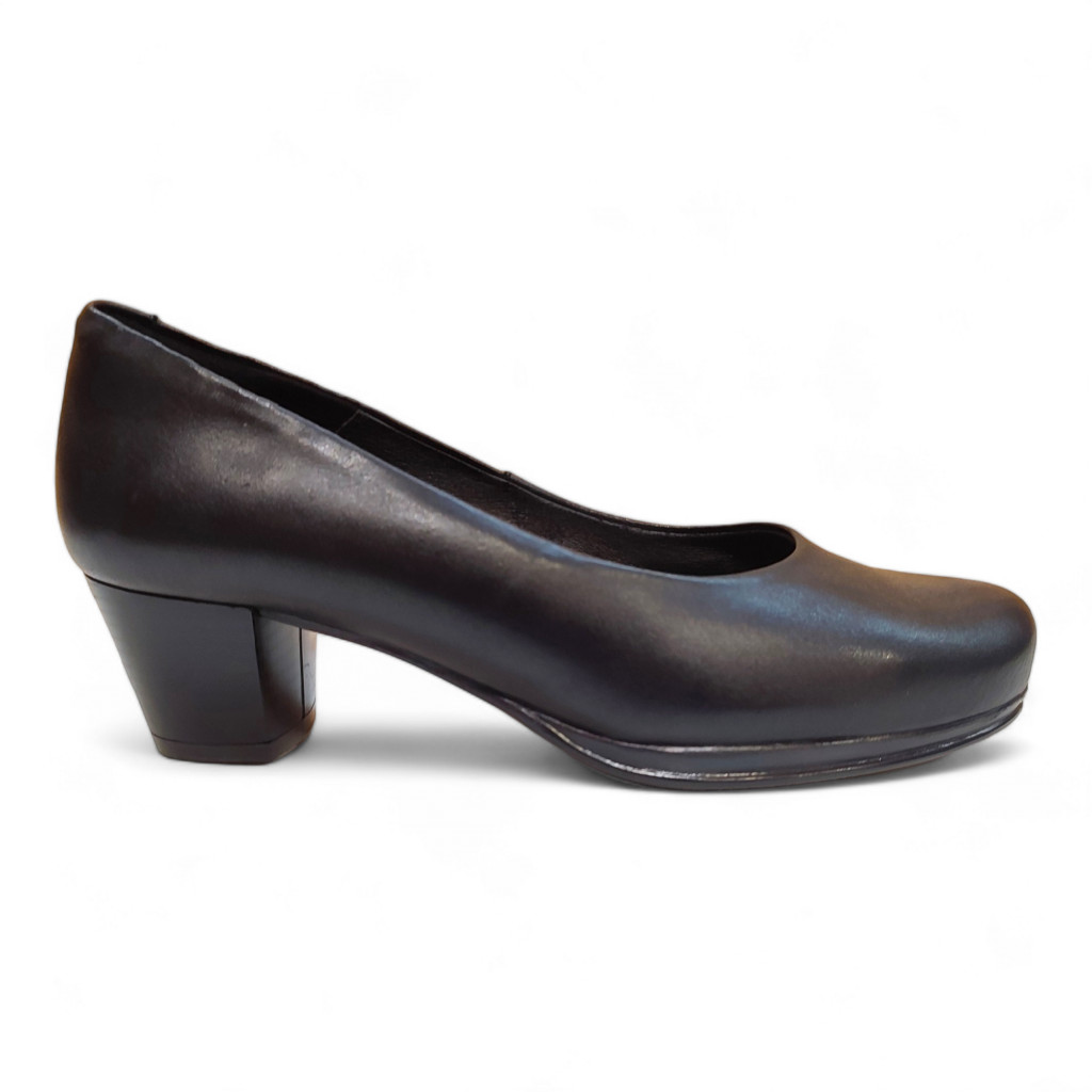 Zapato salón Desireé 1050 para mujer con tacón medio-bajo, suela de goma antideslizante y plantilla de piel, transpirable y flexible, ideal para oficina y ocasiones elegantes color negro