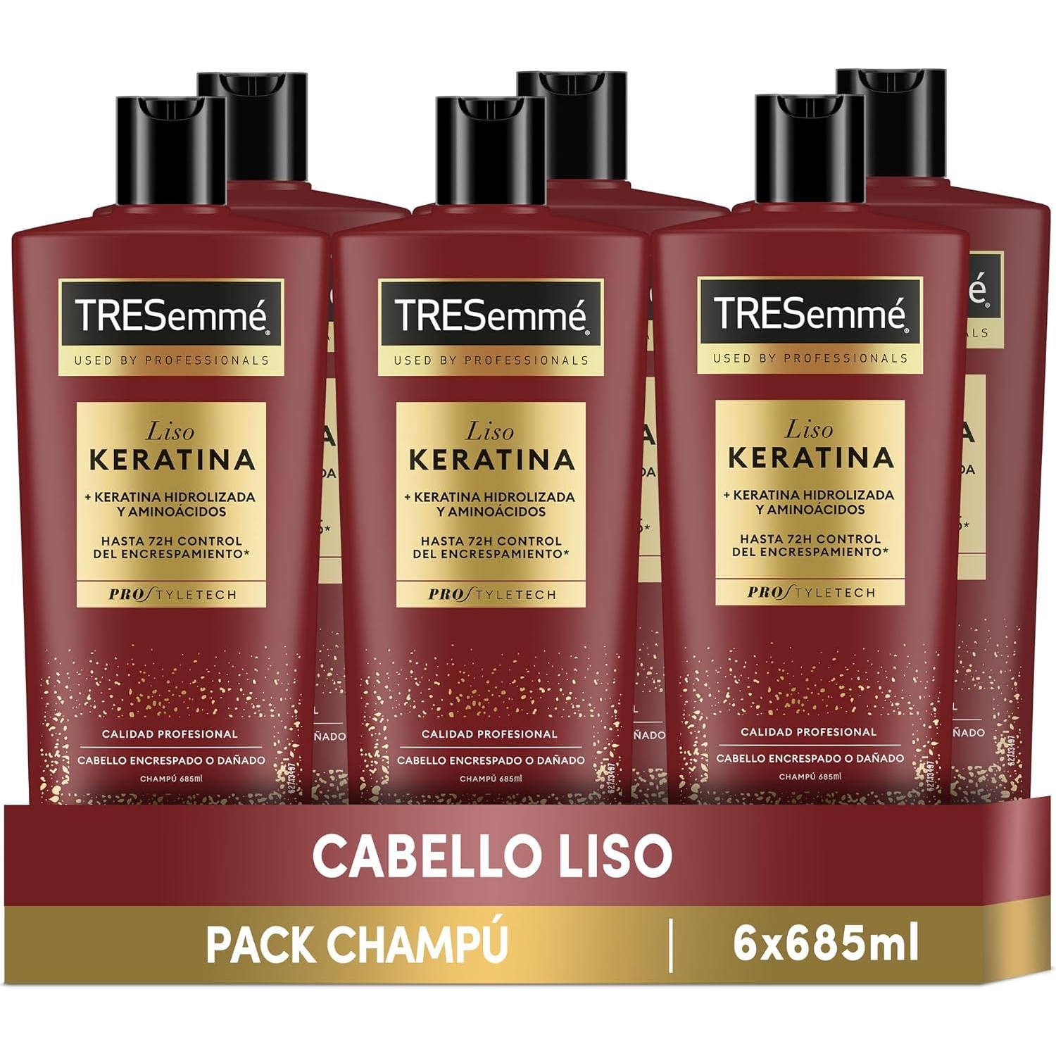 TRESemmé Champú Liso Keratina para pelo encrespado o dañado con aceite de Marula y Keratina, 685 ml (Paquete de 6)