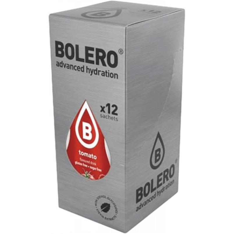 Bolero Classic Sabor Tomate, pack de 12 sobres de 9g. Bebida en polvo sin azúcar para un refresco salado y bajo en calorías, ideal como aperitivo o base para sopas.