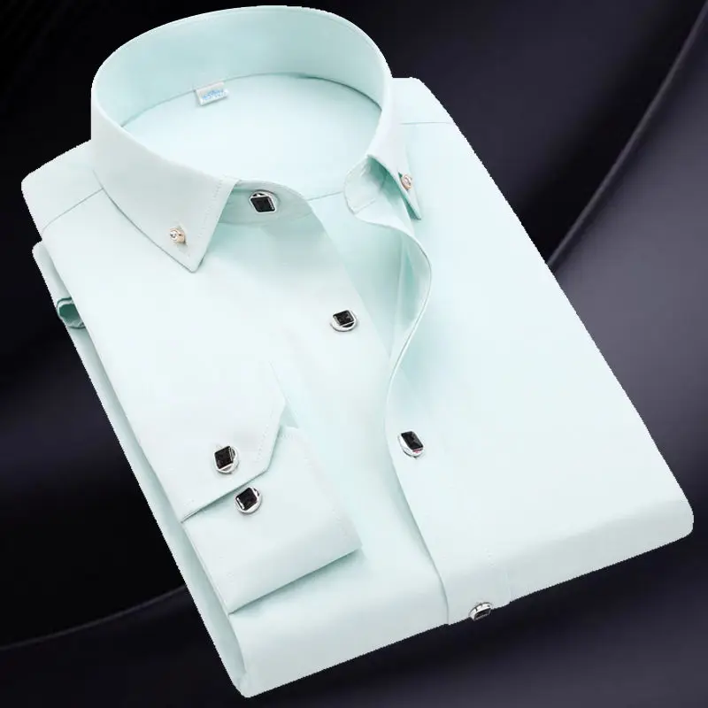 TK Camisa Blanca De Verano Para Hombres Corte Slim Fit Estilo Coreano Casual Con Tres Botones Camisas De Manga Larga Para Oficina