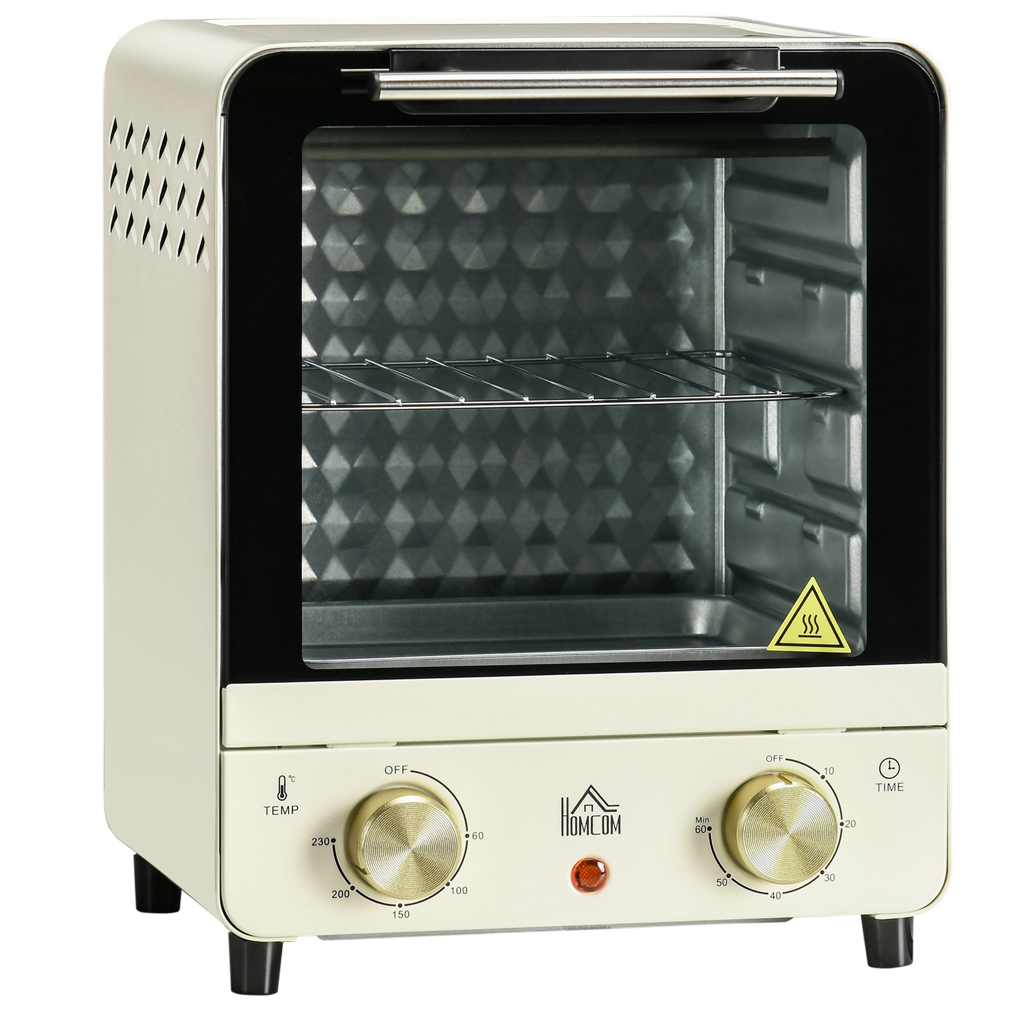 HOMCOM Horno Eléctrico Sobremesa 15 Litros 1000W Horno Tostador con Temperatura hasta 230 ℃ Temporizador 60 Minutos Bandeja y Rejilla 25,5x27,5x32 cm Crema