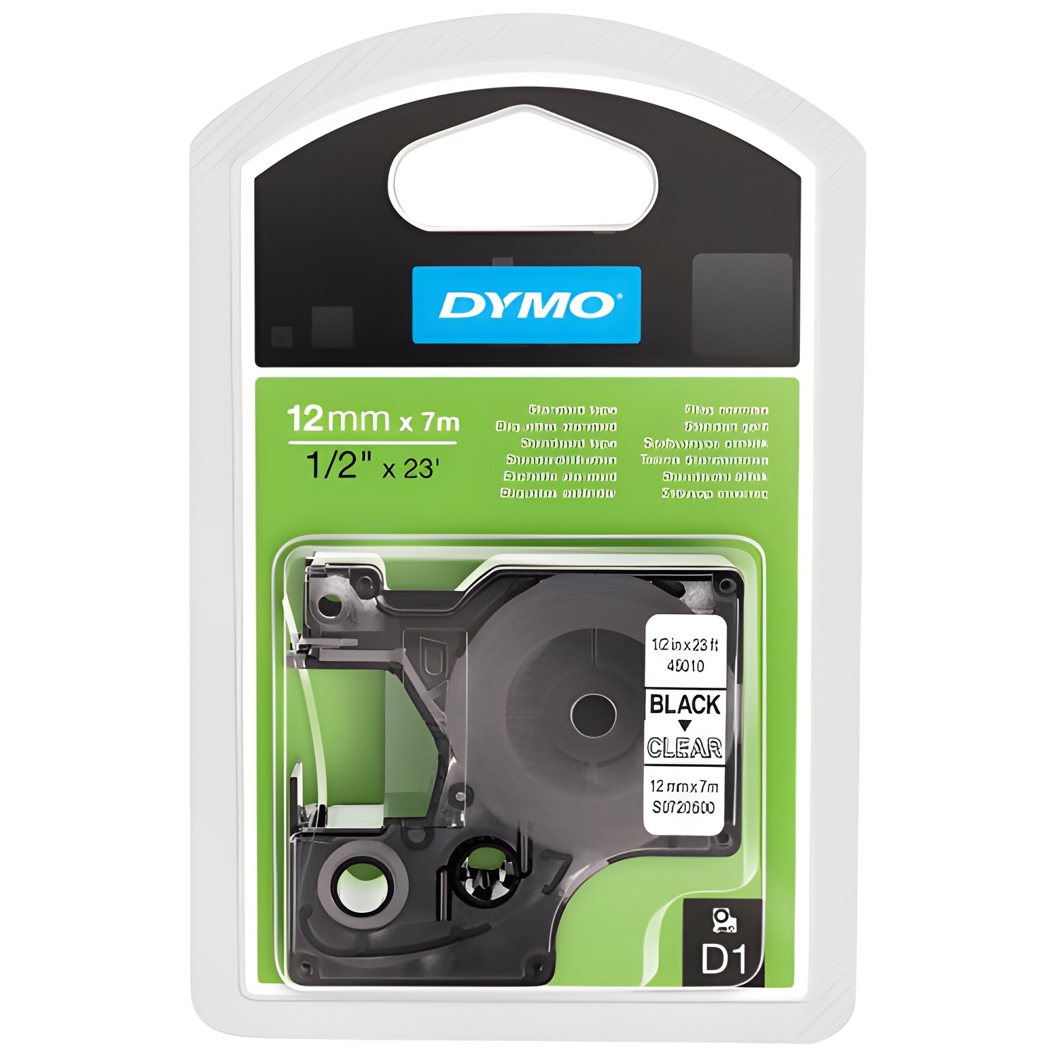 Cinta Rotuladora D1 12Mmx7M Negro/Transparente Dymo S0720500