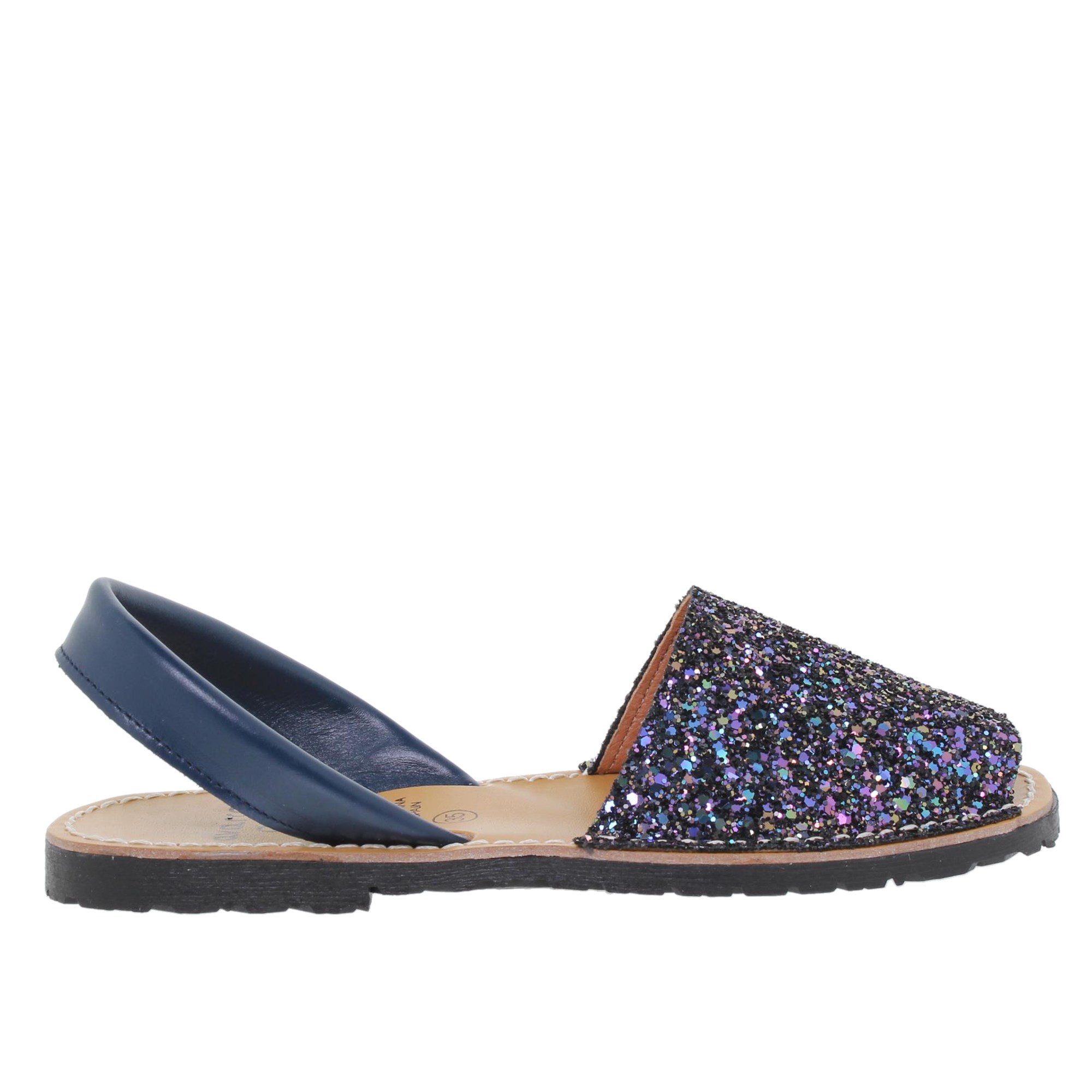 Abarcas Sandalia Menorquina Mujer Piel Azul con Glitter 275AV - Hechas en España - Avarcas C.Ortuño