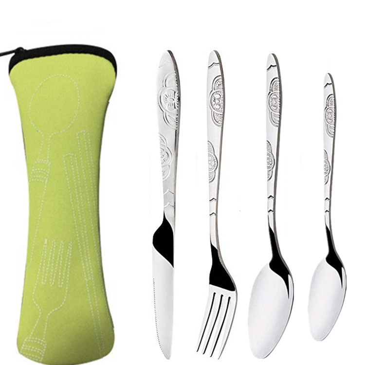 Juego de cubiertos para 4, moderno juego de cubiertos de acero inoxidable pulido espejo que incluye cuchillo para carne, tenedor y cuchara, juego de 4