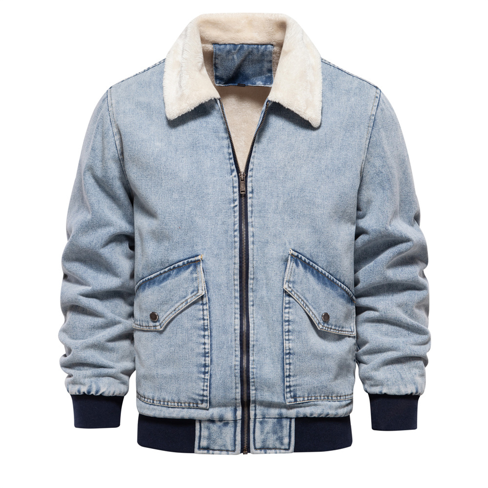 TK Chaqueta vaquera con forro polar para hombre, ideal para otoño/invierno. Top vaquero lavado de calidad informal.