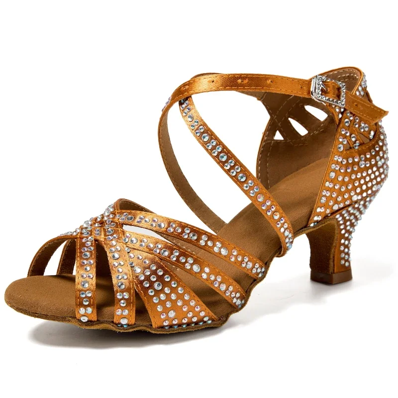 TK Zapatos De Baile Latín Con Diamantes: Suela Suave Y Suela De Cuero Para Baile En Salón Zapatos De Baile Para Niñas De Talla Verdadera