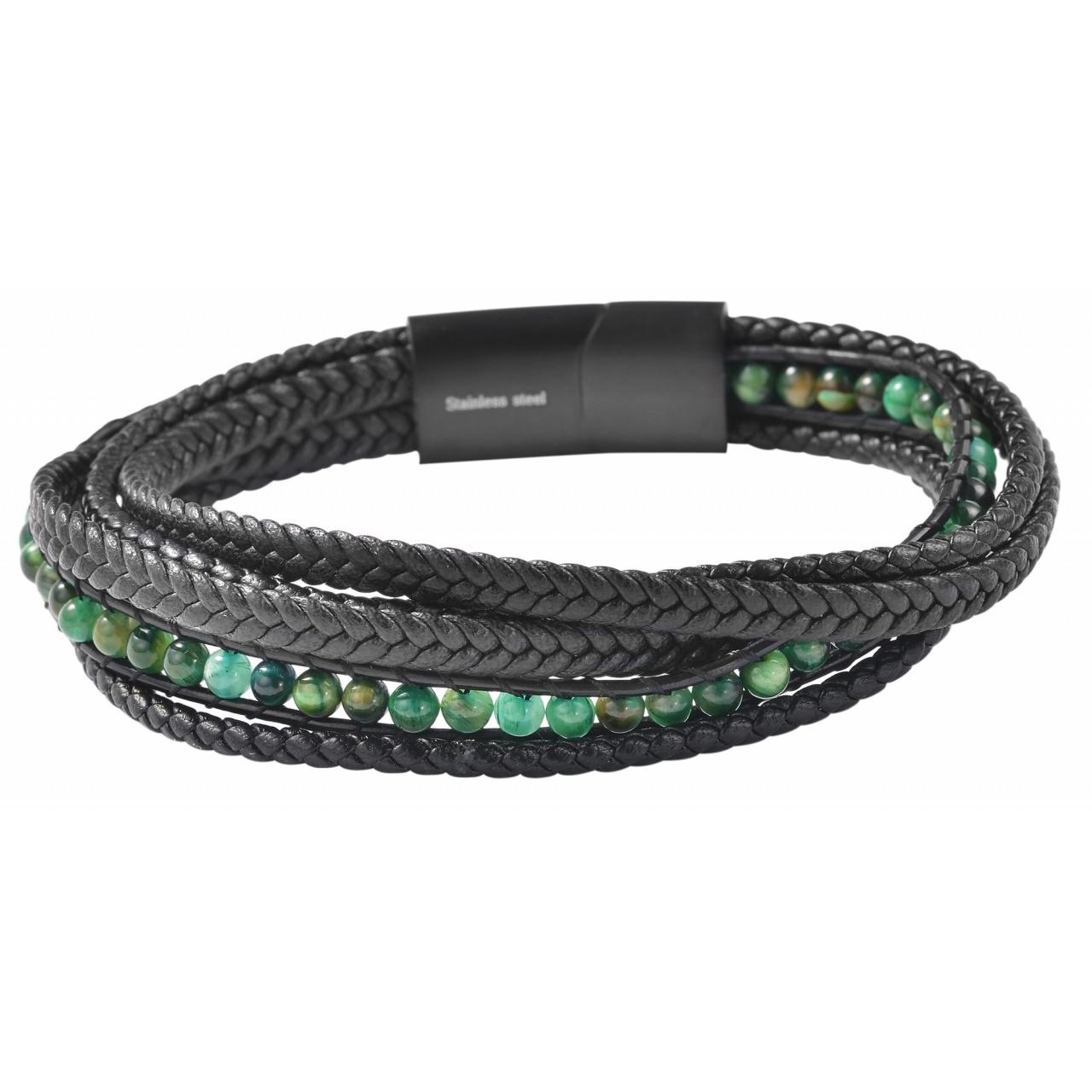 Akzent® Pulsera "Pascal" em Pele Genuína e Pedras Olho de Tigre - 0325