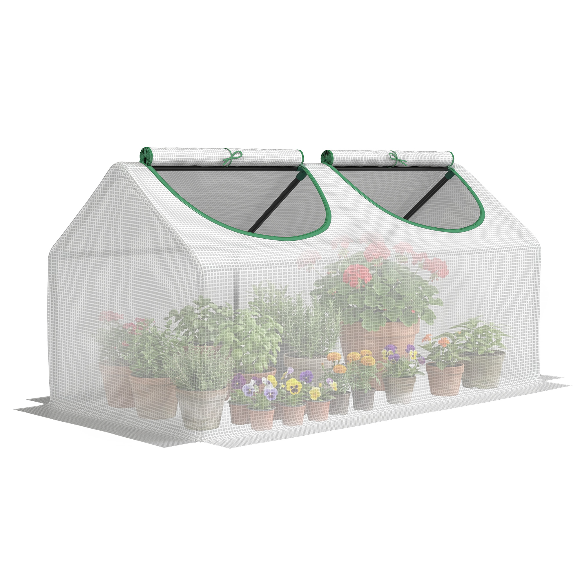 Outsunny Invernadero de Exterior 120x60x60 cm Invernadero de Jardín con 2 Ventanas Enrollables Cubierta de PE 140g/㎡ y Marco de Acero Impermeable Anti-UV para Cultivo de Plantas Verduras Translúcido