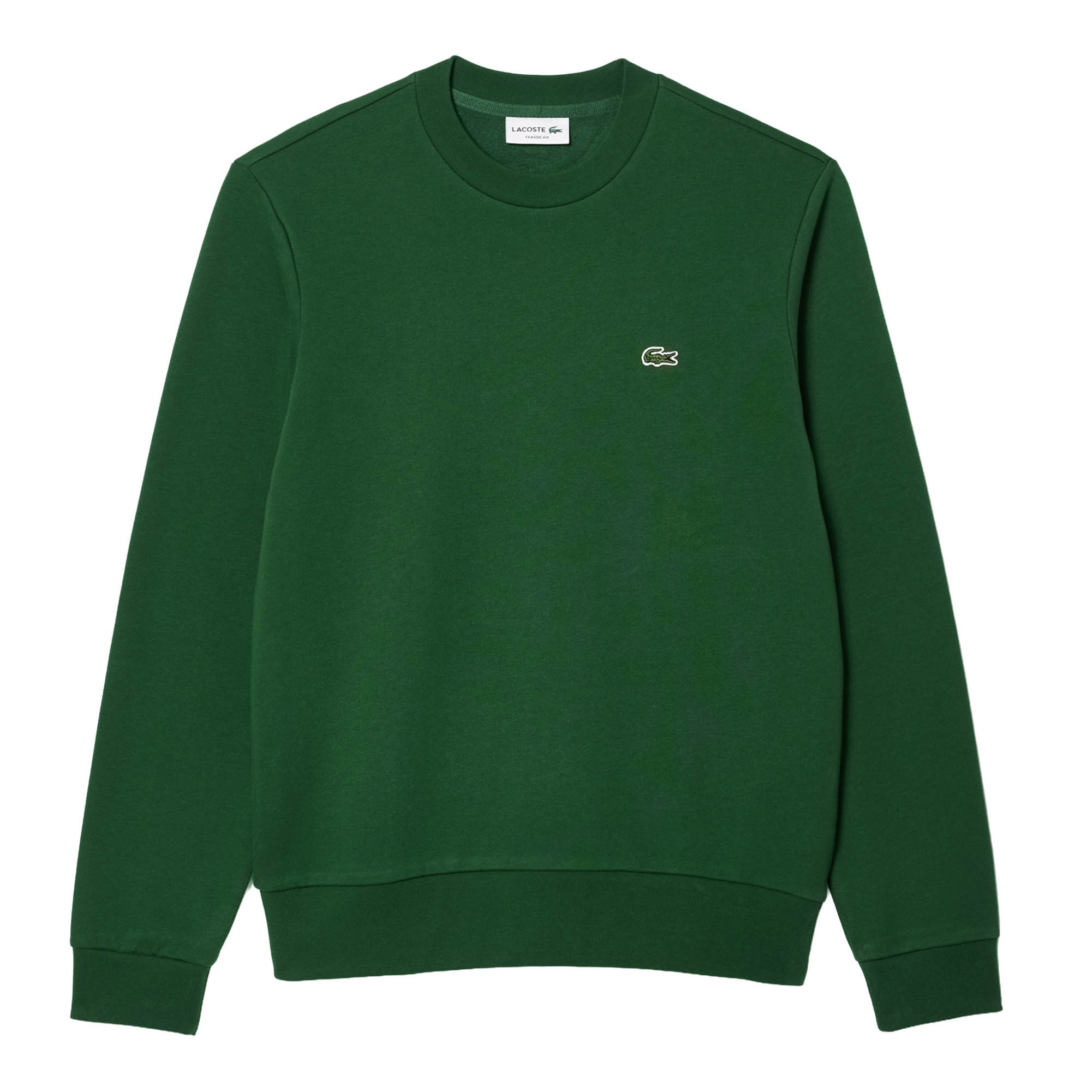 LACOSTE Sudadera para hombre, cuello redondo, forro polar, corte clásico, logotipo, mezcla de algodón