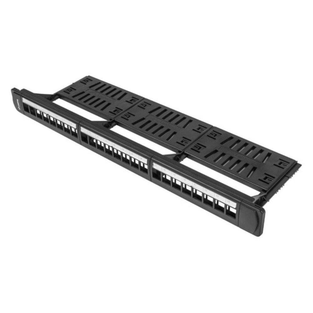 Lanberg - Panel de parcheo PPKS-1124-B para rack 19\", fabricado en ABS resistente y ligero, montaje rápido en bastidor, 1U (482,6 mm ancho), color negro, ideal para infraestructuras TI y centros de datos