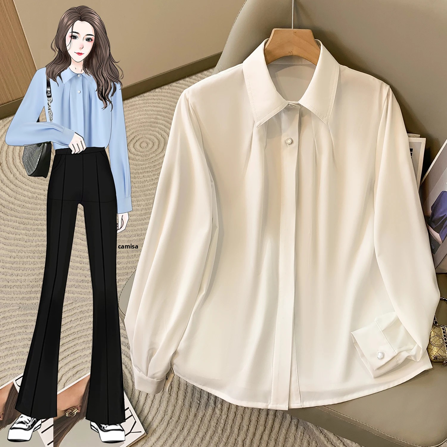 TK Camisas Y Blusas De Talla Grande Para Mujer Primavera 2025 Nueva Camisa De Manga Larga Mujer Elegante Para Trabajo En La Oficina Ropa De Oficina Blusa De Polyester