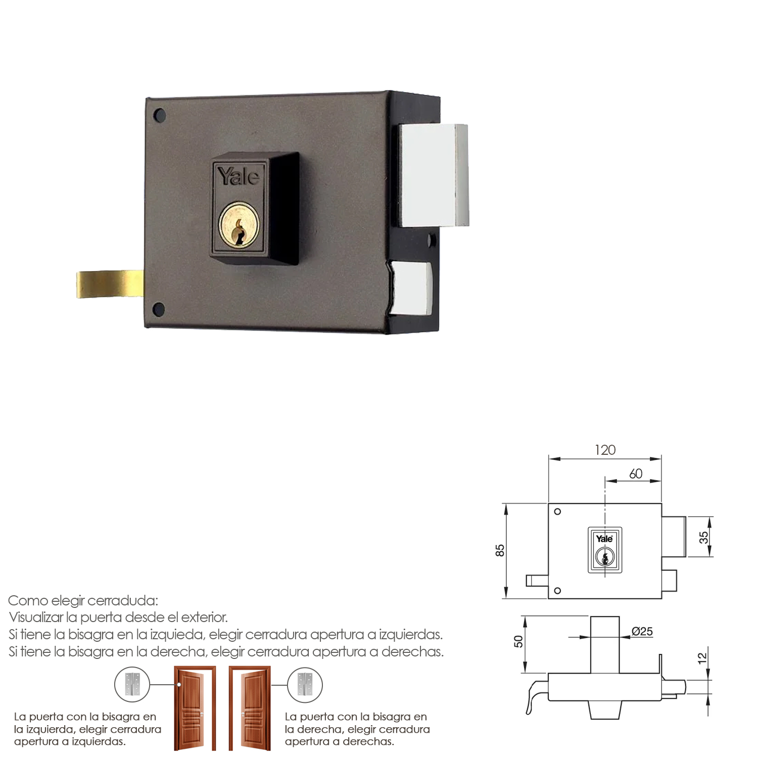 YALE Cerradura Yale  125-a/hpr/12/ Derecha