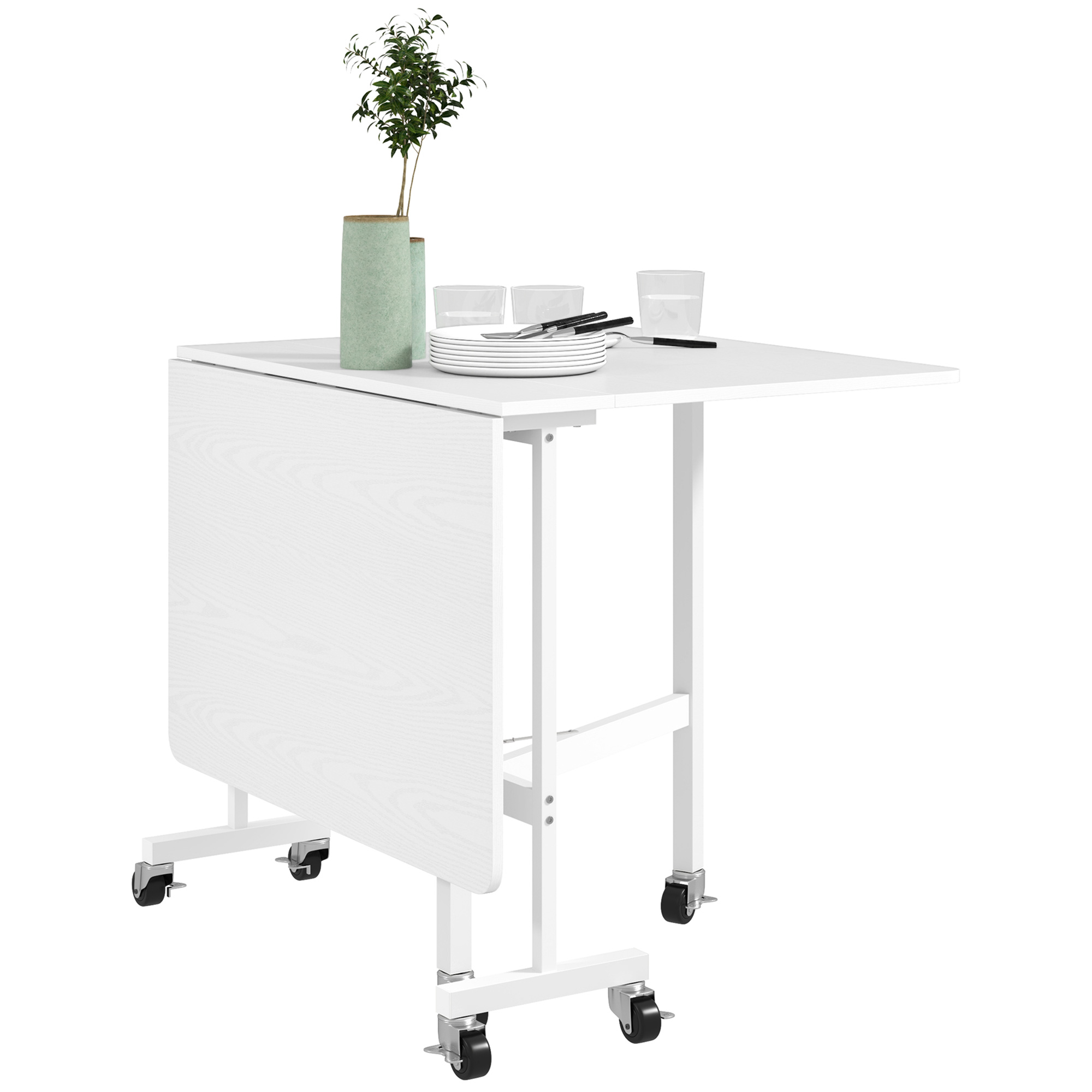 HOMCOM Mesa Plegable de Comedor para 4-6 Personas Mesa de Cocina Plegable con Ruedas y Alas Abatibles Mesa Abatible para Cocina Salón 120x80x73 cm Roble