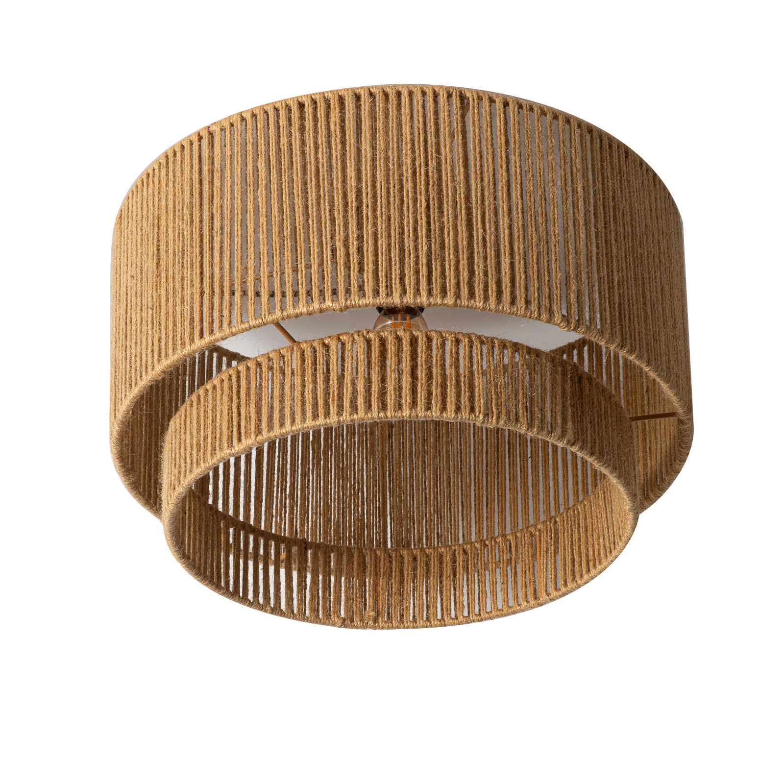 ALPINALUZ Plafón de Techo de Cuerda de Yute Natural Ø450x260 mm, Lámpara Artesanal Estilo Boho, Pantalla Decorativa"Calyma