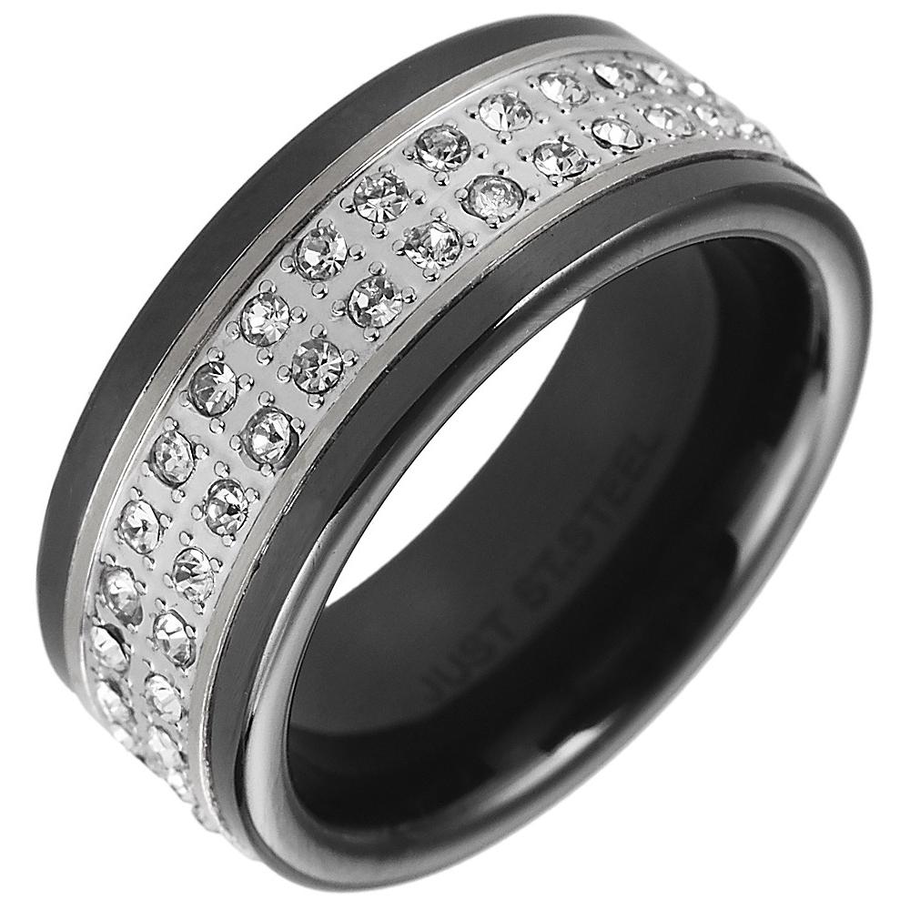 Just® Anillo Porina em Cerâmica Preto com Prateado e Pedras Incrustadas - 60