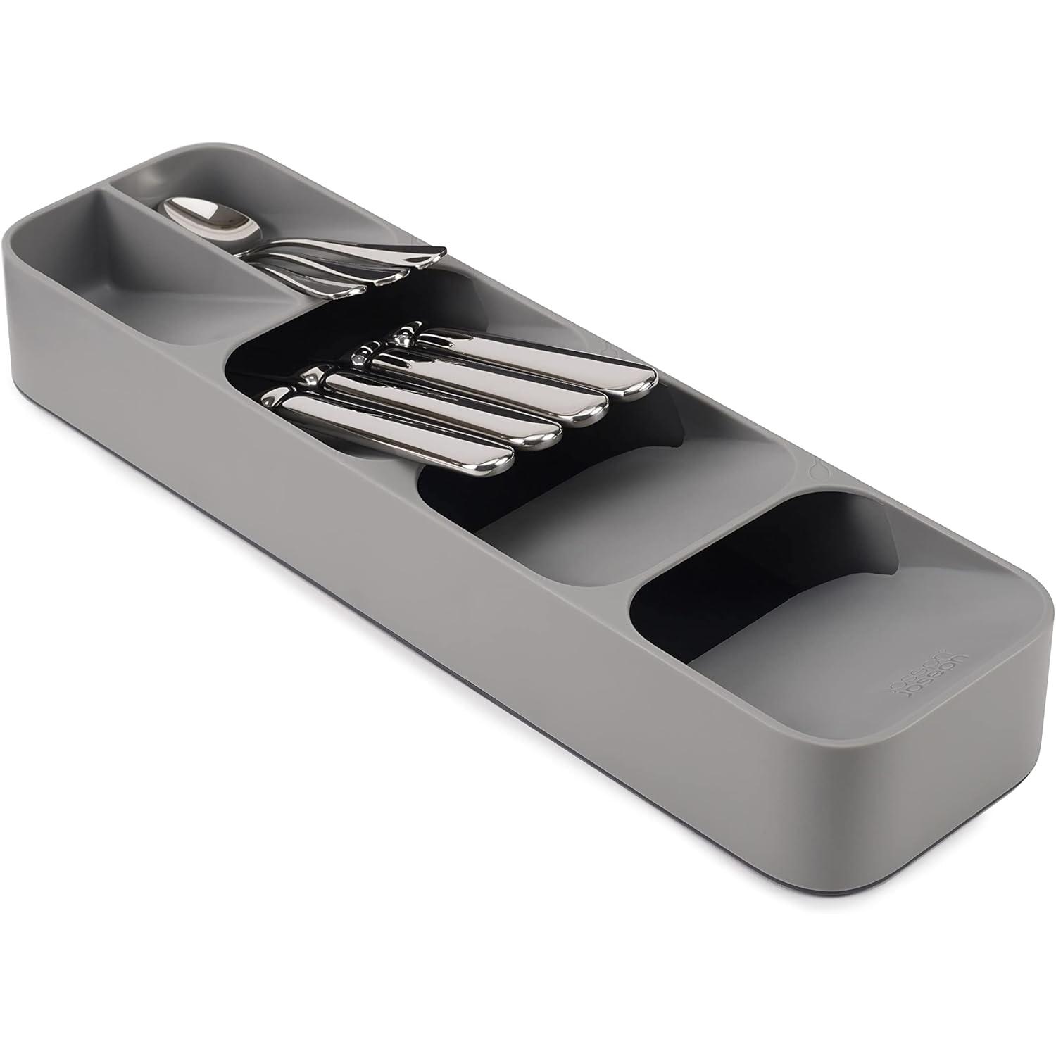 Drawer Store - Organizador compacto para cuadertos con cajón, 5 compartimientos, capacidad para más de 24 piezas - Gris