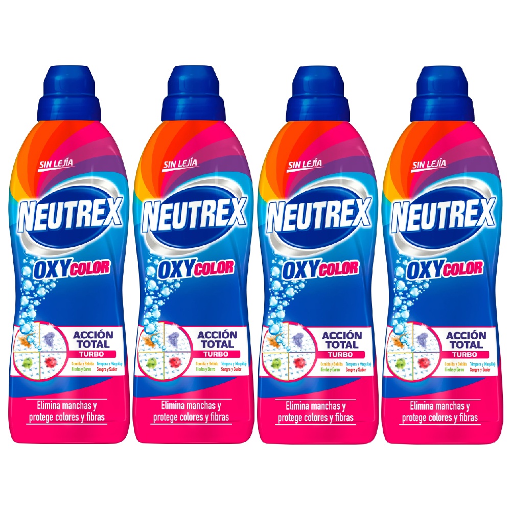 Neutrex Oxy Color Quitamanchas Gel sin Lejía Acción Total, 950ml (Pack 4 uds) - Fórmula con oxígeno activo, Elimina las manchas más rebeldes, Limpia profundamente y protege los colores y fibras de las prendas evitando el desvanecimiento