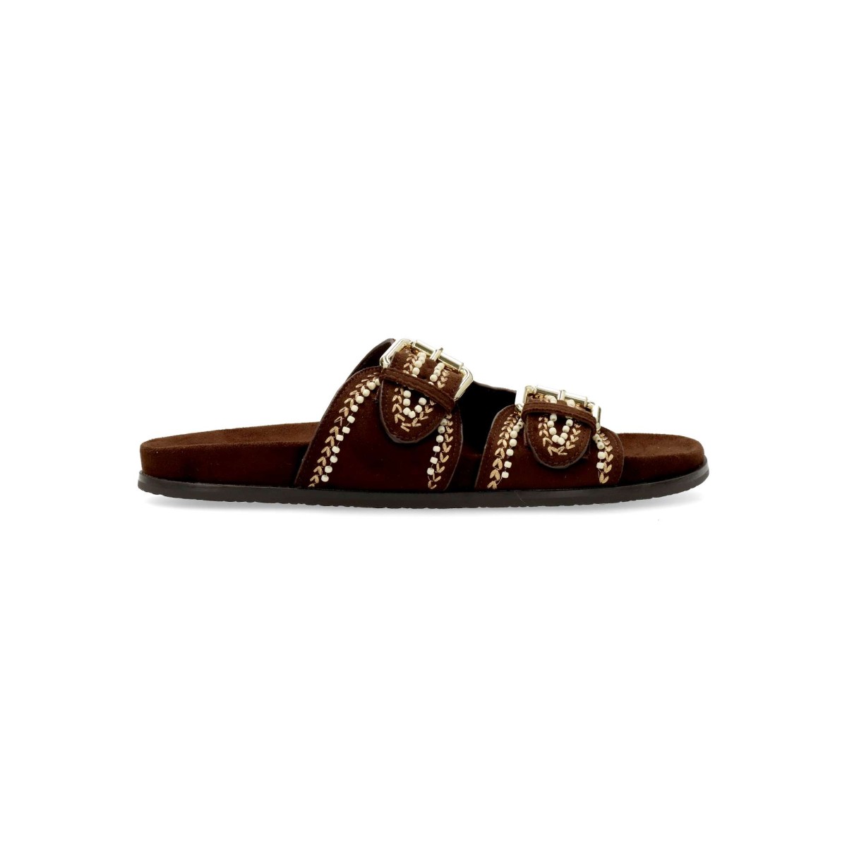 Vanessa Calzados - Sandalias de mujer VANESSA con hebilla ajustable, antelina aterciopelada y suela de goma para verano