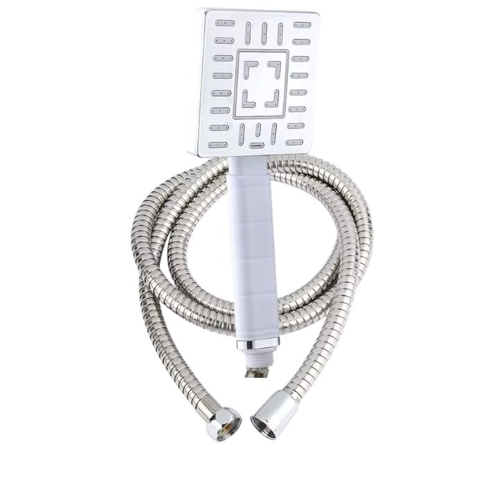 Set de Ducha Alcachofa De Aumento De Presión y Manguera,  Cabezal De Ducha De Lluvia Con Patrón Cuadrado De ABS, Ajustable, Alcachofa Para Baño, De Alta Presión ,elegante  en Blanco y Acero