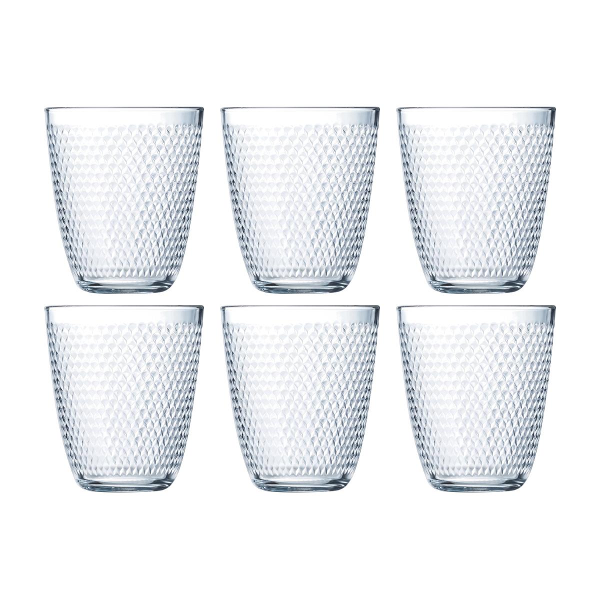 LUMINARC CONCEPTO PAMPILLE Set 6 Vasos Altos Vidrio 31CL Transparente Con relieve Fabricado en Francia Reciclable