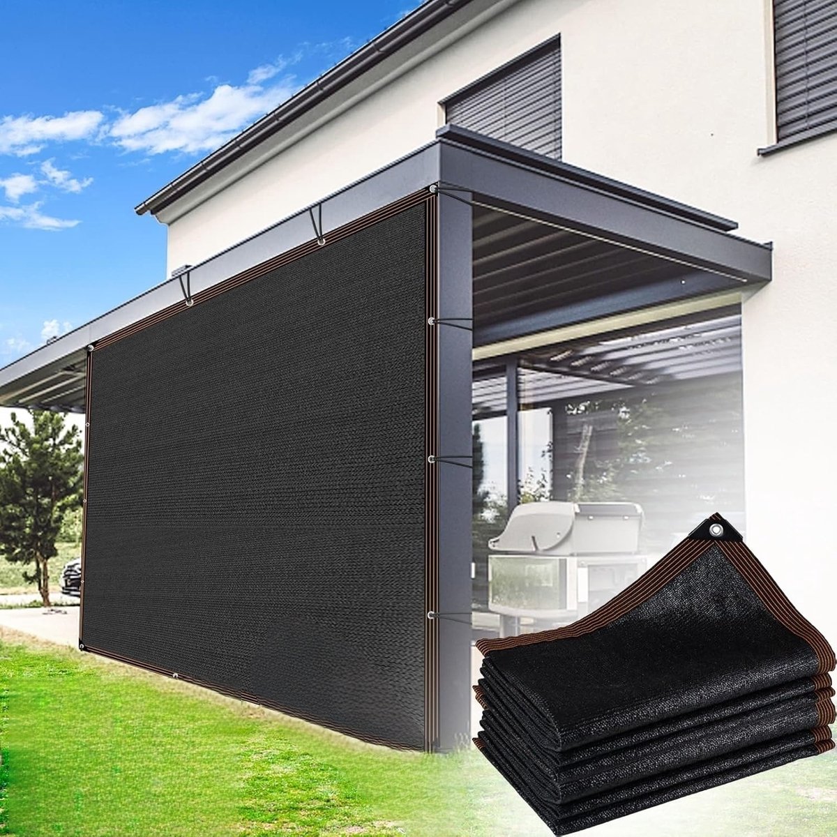 Malla de sombra negra de 3x4 m - Malla de protección solar gruesa y reforzada - Malla de sombra resistente a los rayos UV para jardín, balcón y coche - Con ojales - Malla de protección duradera para plantas