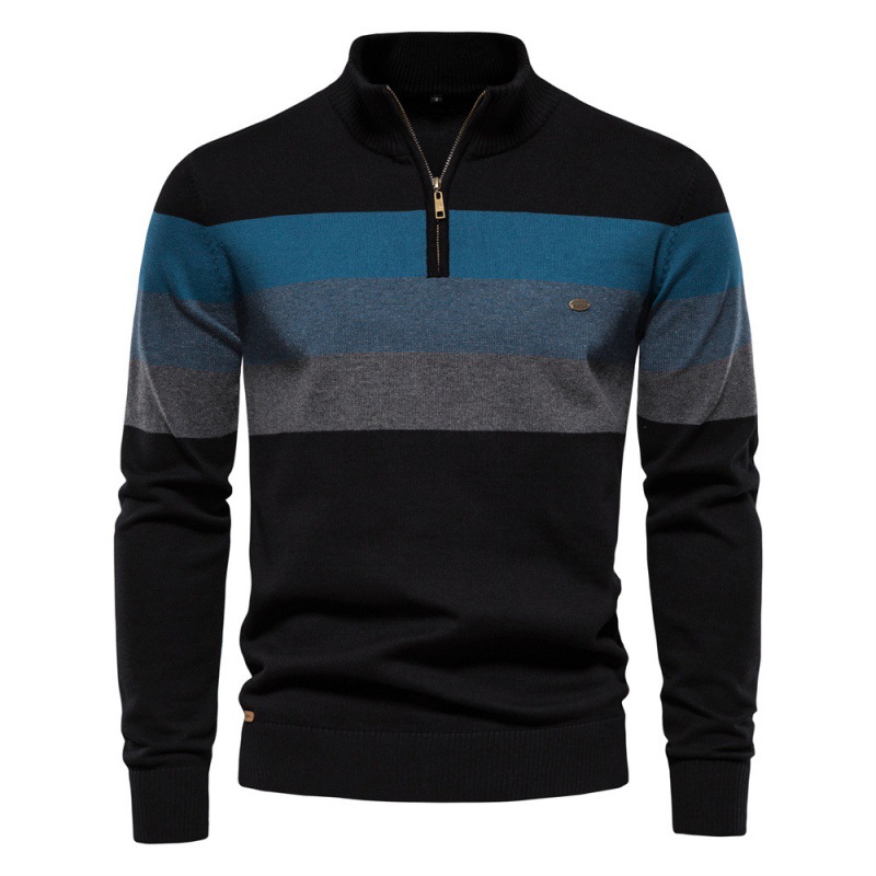 TK Suéter de punto patchwork a rayas para hombre, ideal para otoño/invierno.