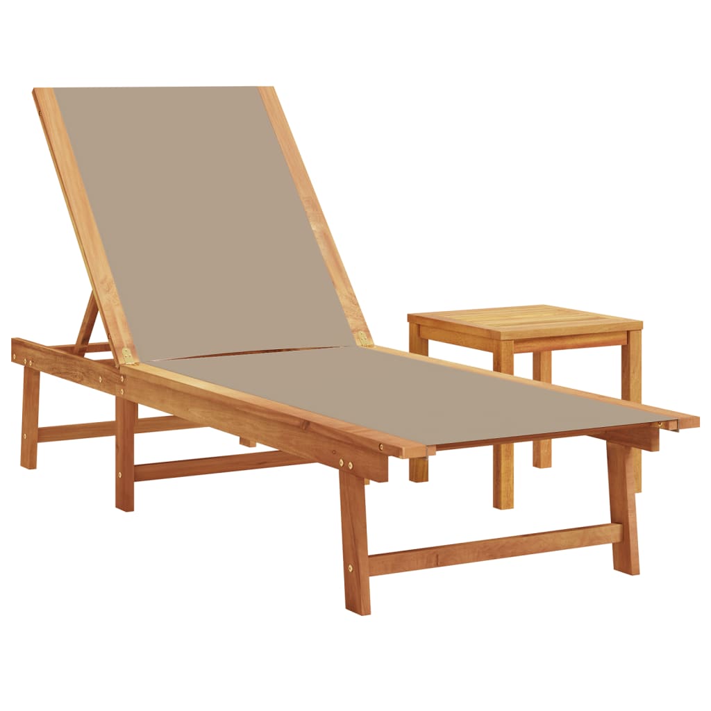 Vidaxl Tumbona con Mesa de Madera Maciza de Acacia y Textileno Negro