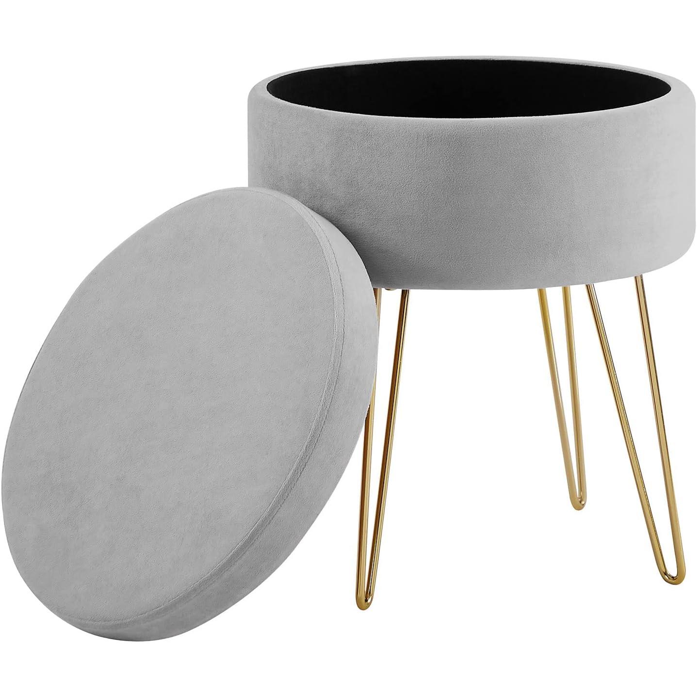Madera Nieve Taburete Redondo para tocador, Taburete otomano, Taburete Acolchado con Funda Desmontable y Soporte de Metal.