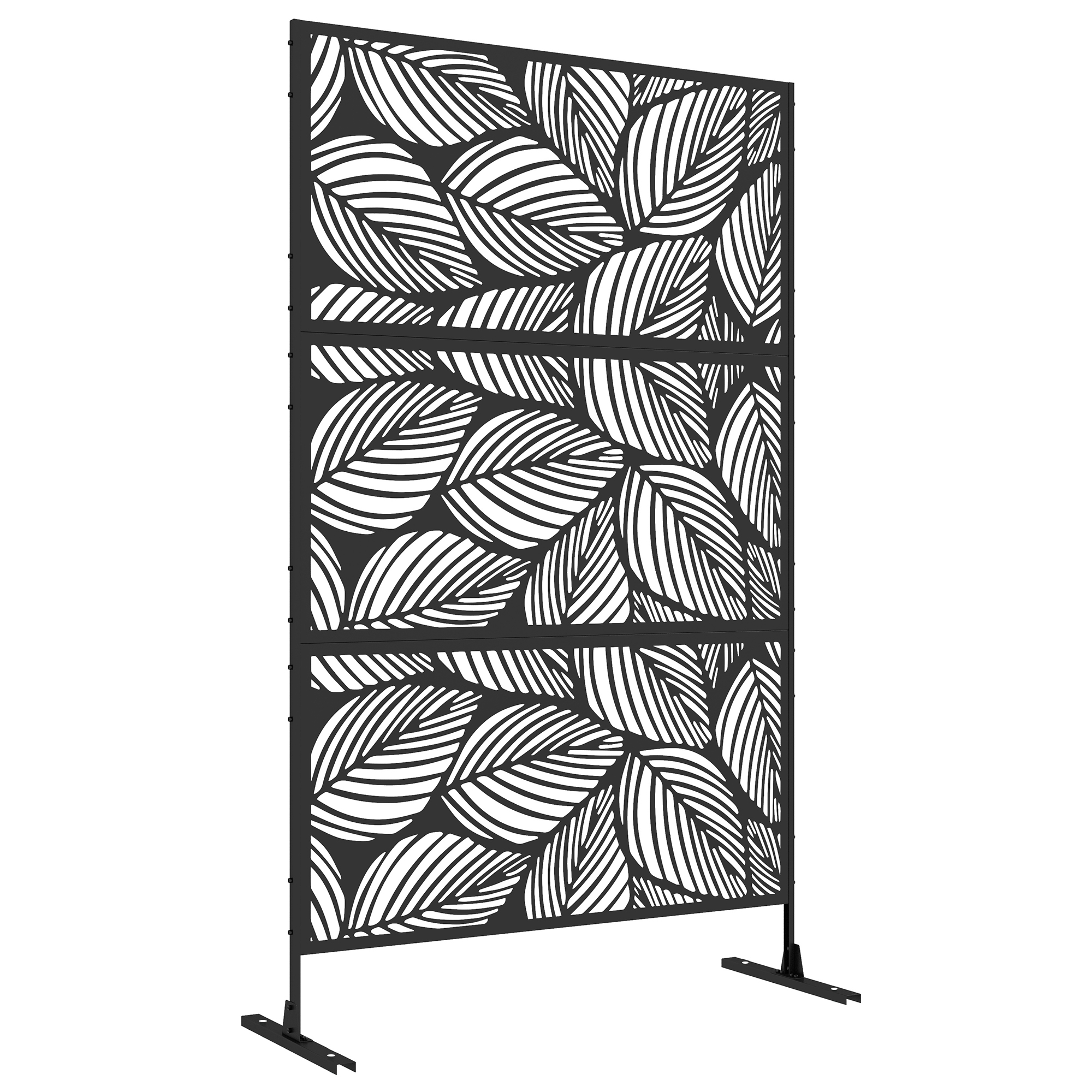 Outsunny Biombo de Exterior Separador de Ambientes con 3 Piezas Patrón de Hoja Grande y Marco de Acero Pantalla de Privacidad para Patio Terraza Jardín 122x45x198 cm
