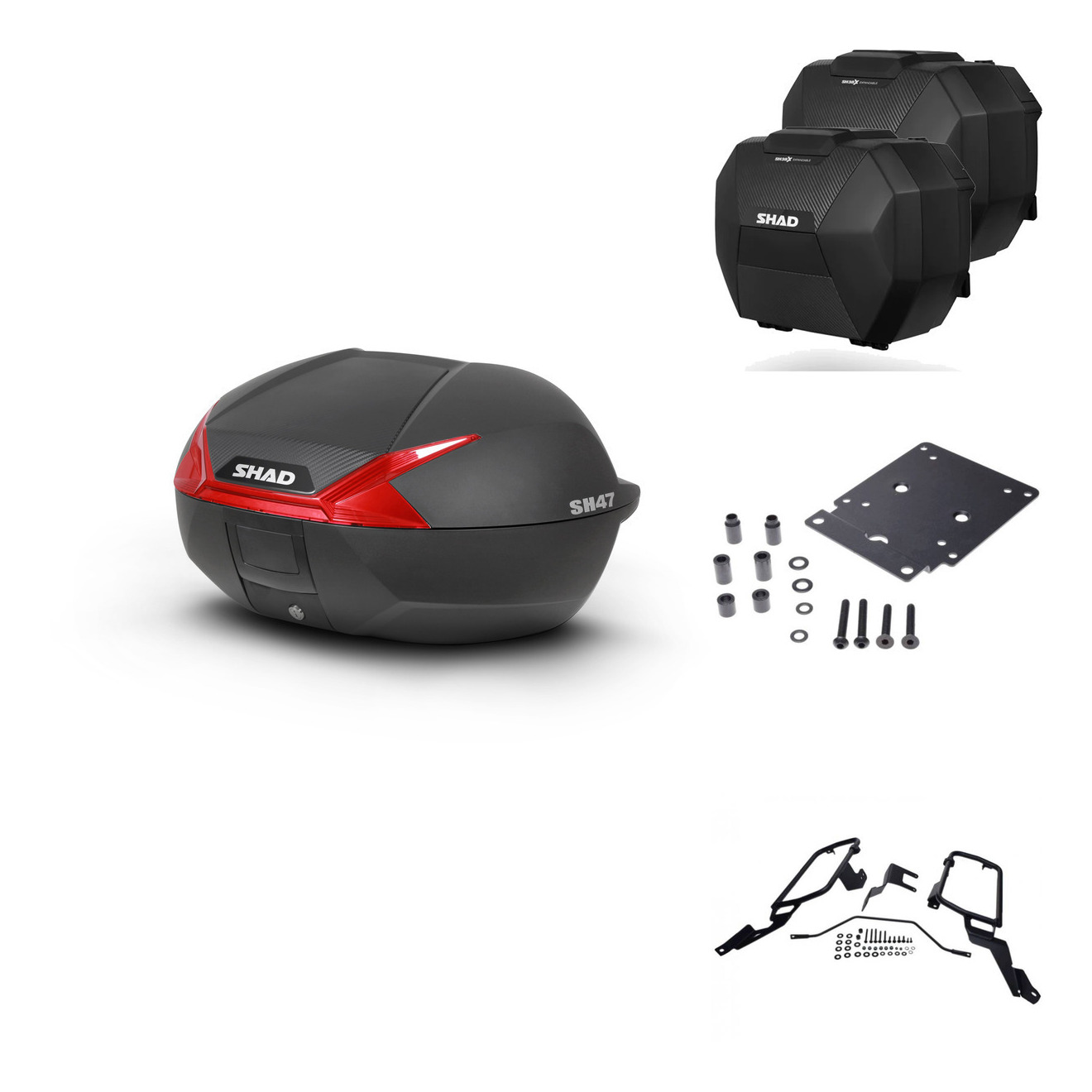 Sh38x Carbon Luggage with 4P Mounting + Kit by Tudetic for Motorcycle - Lockable Case made of ABS Plastic, Compatible with BMW F650GS/F700GS/F800GS (2008-2018), Ideal for Helmet Storage and Easy Quick Release.